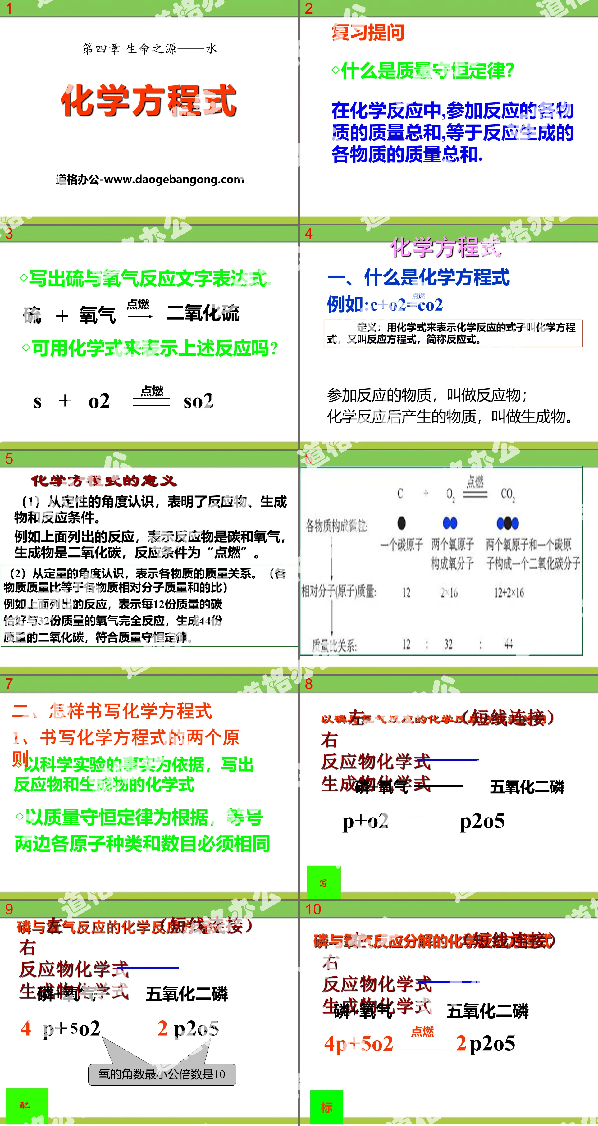 "Chemical Equations" Source of Life - Water PPT Courseware 3