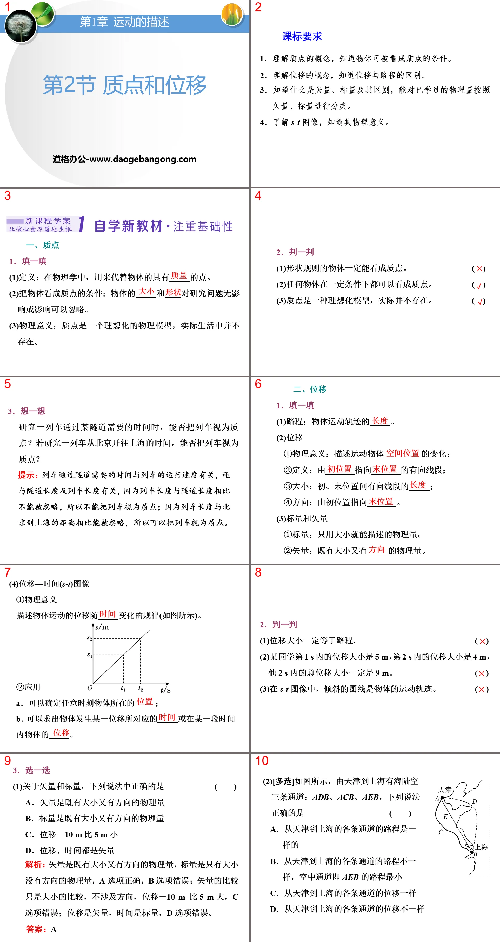 "Particle and Displacement" Description of Motion PPT Courseware