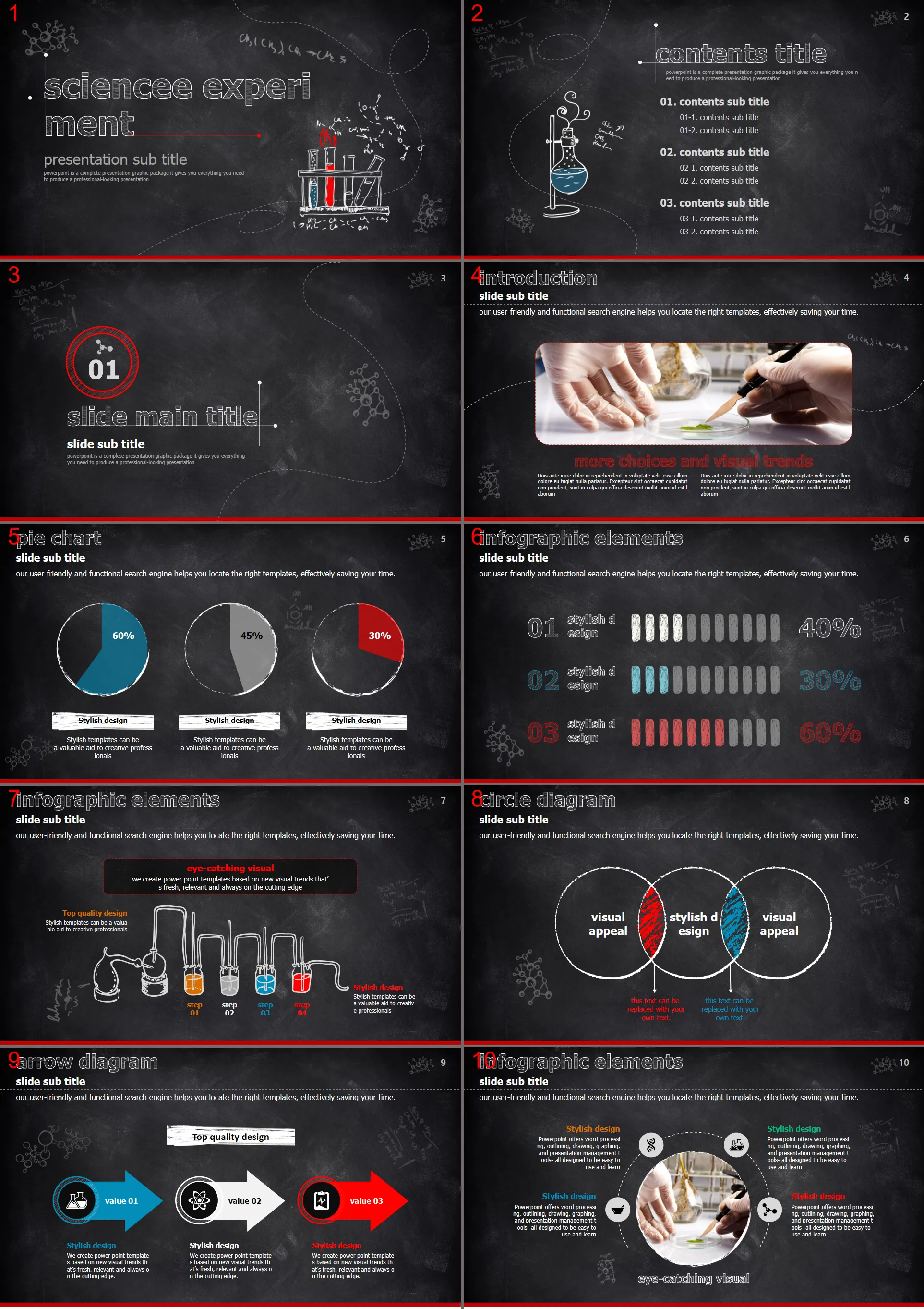 Red blackboard chalk hand-painted scientific chemistry experiment PPT courseware template