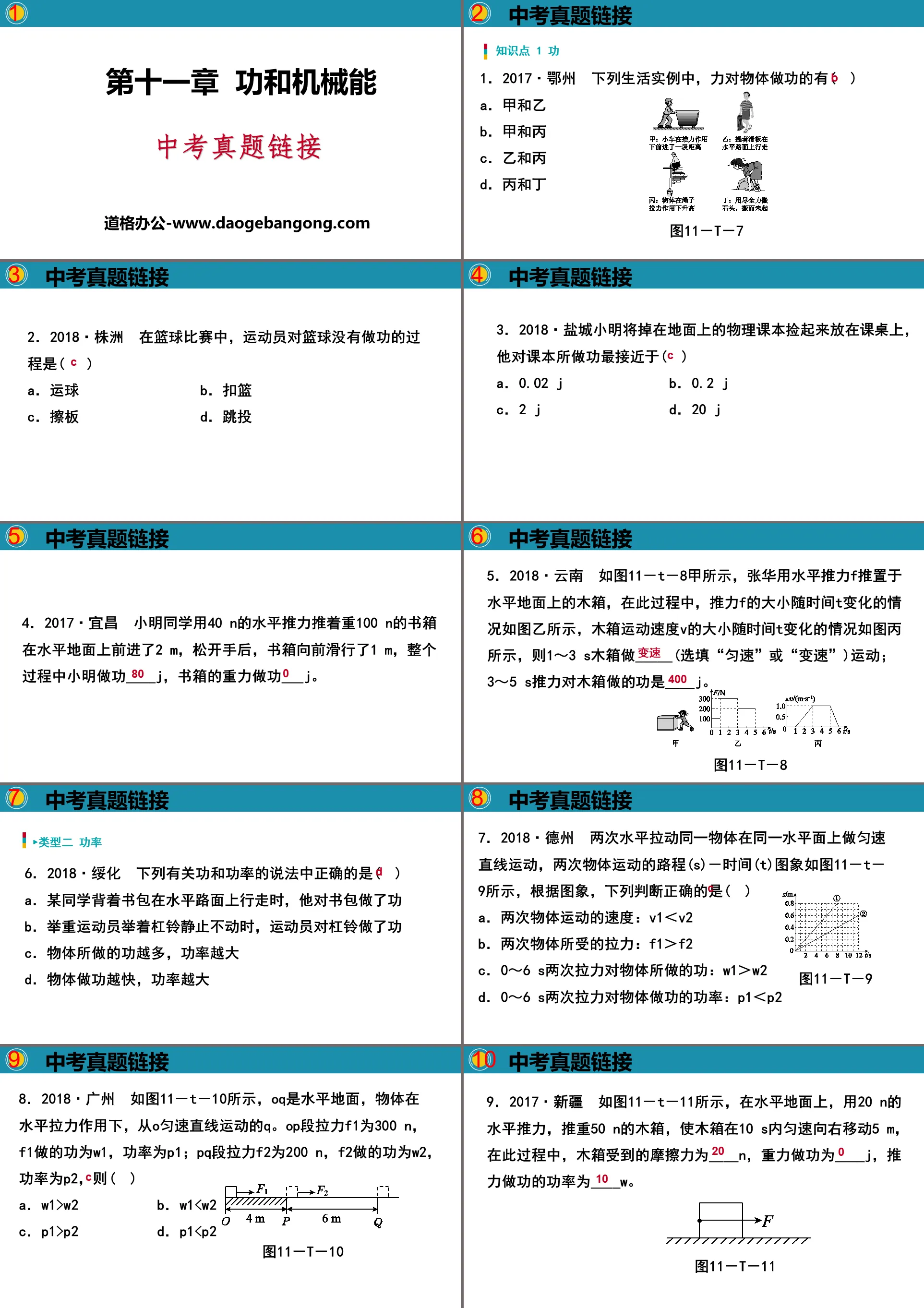 "High School Entrance Examination Real Questions Link" Work and Mechanical Energy PPT