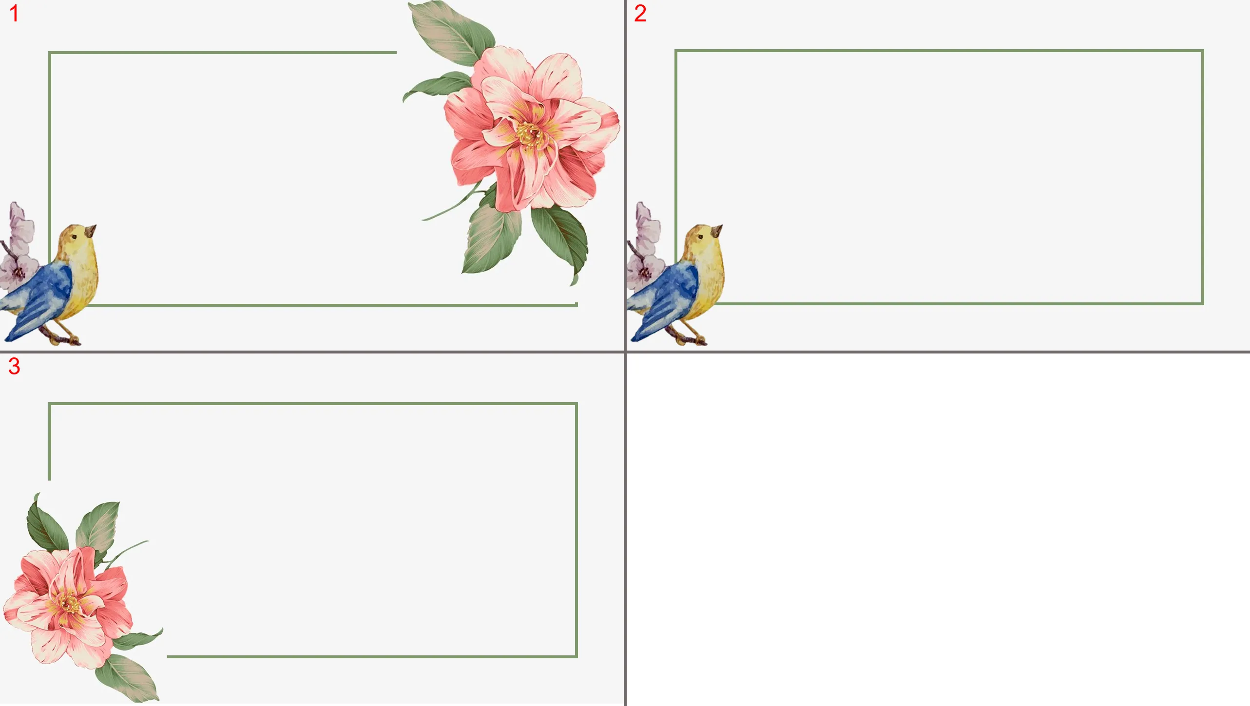 Image d'arrière-plan de bordure PPT de fleurs et d'oiseaux aquarelles