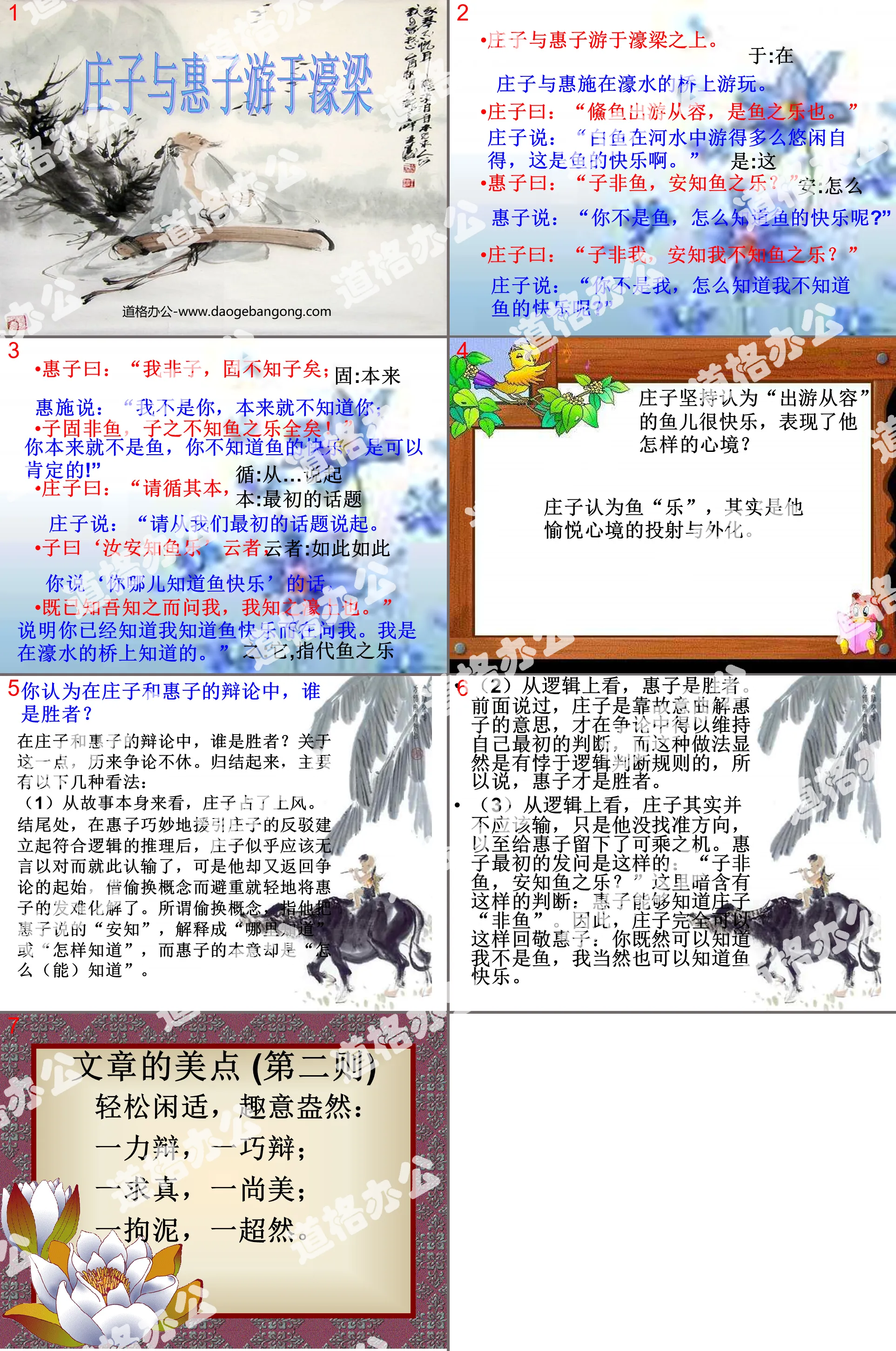 "Zhuangzi and Huizi Traveled in Haoliang" PPT courseware