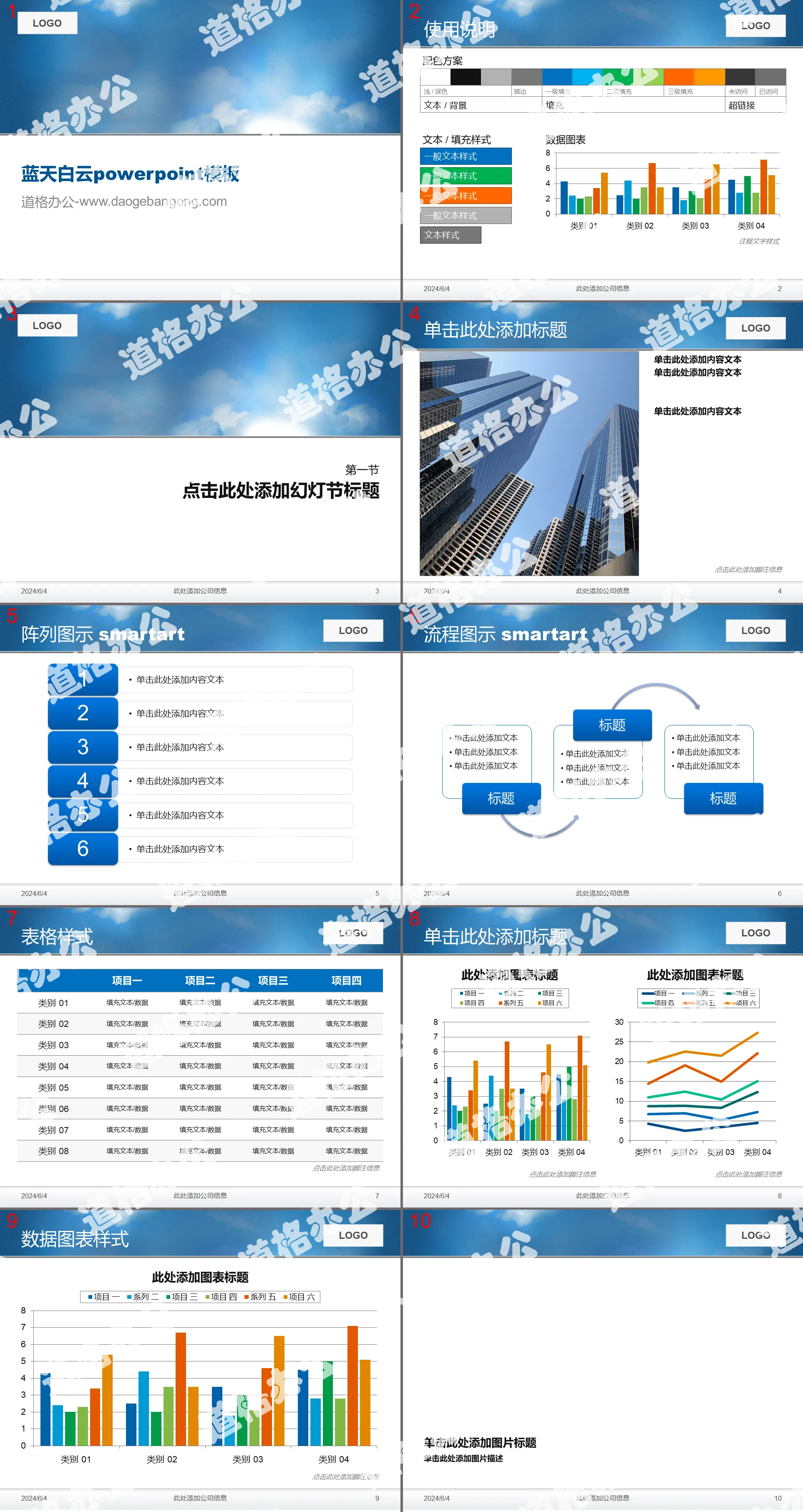 藍天白雲背景PPT模板下載