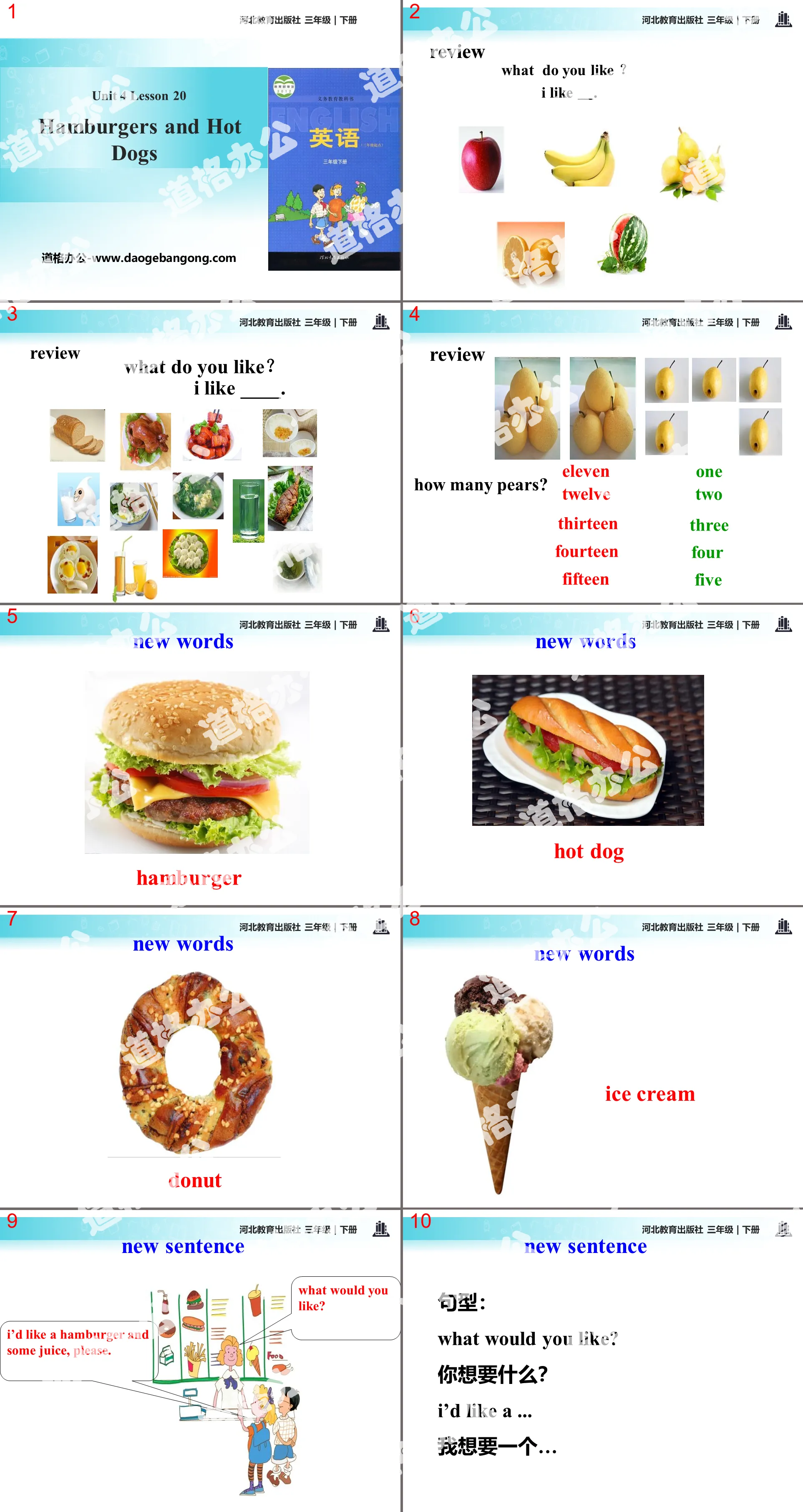 《Hamburgers and Hot Dogs》Food and Restaurants PPT課件