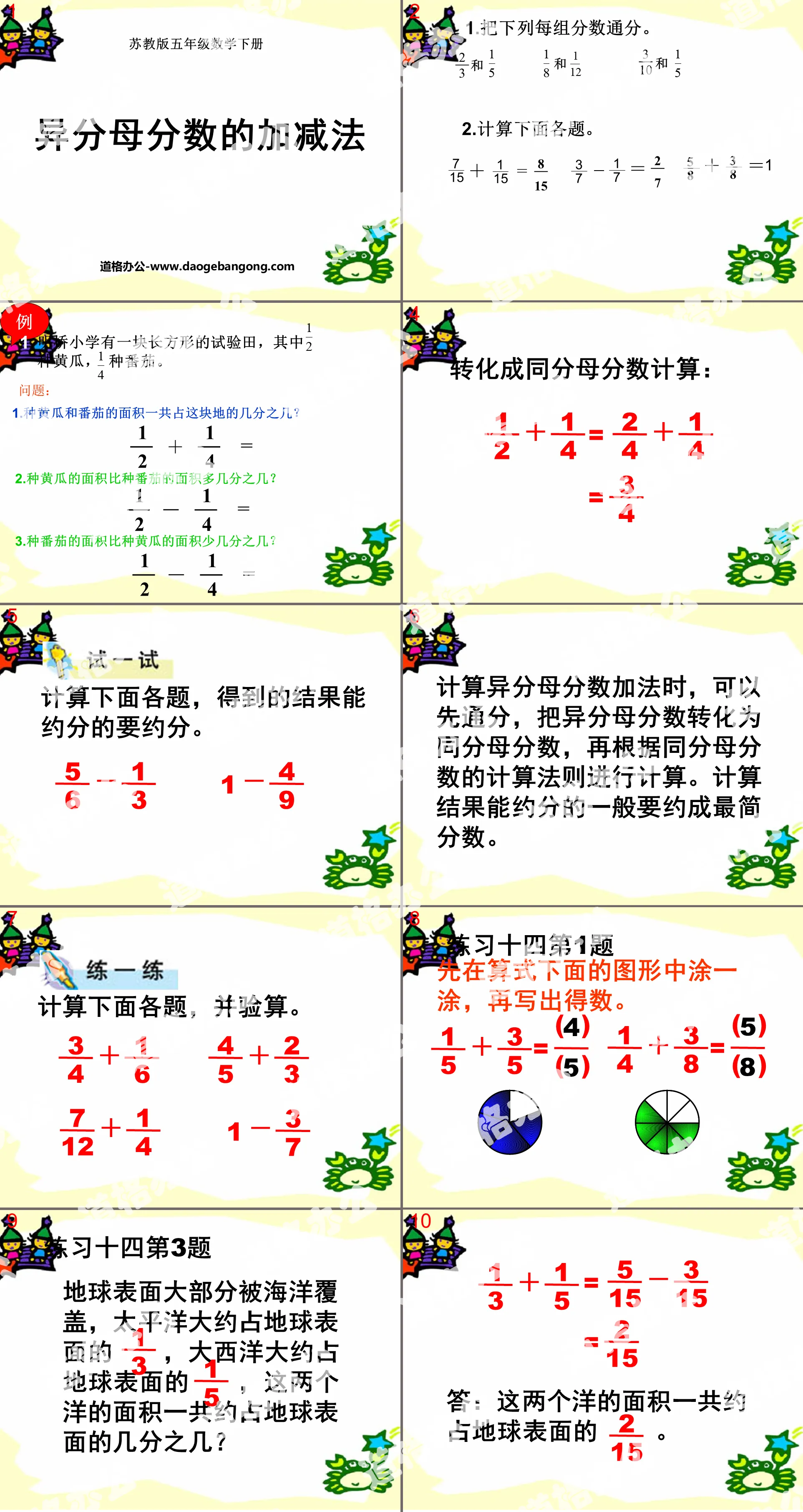 "Adding and Subtracting Fractions with Different Denominators" Fraction Addition and Subtraction PPT Courseware 2