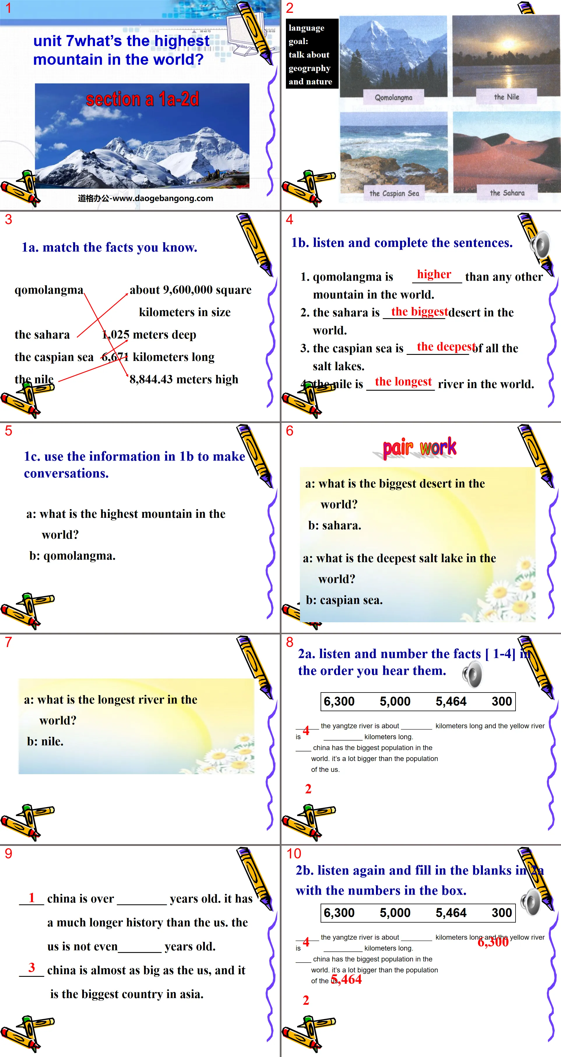 "What's the highest mountain in the world?" PPT courseware 5