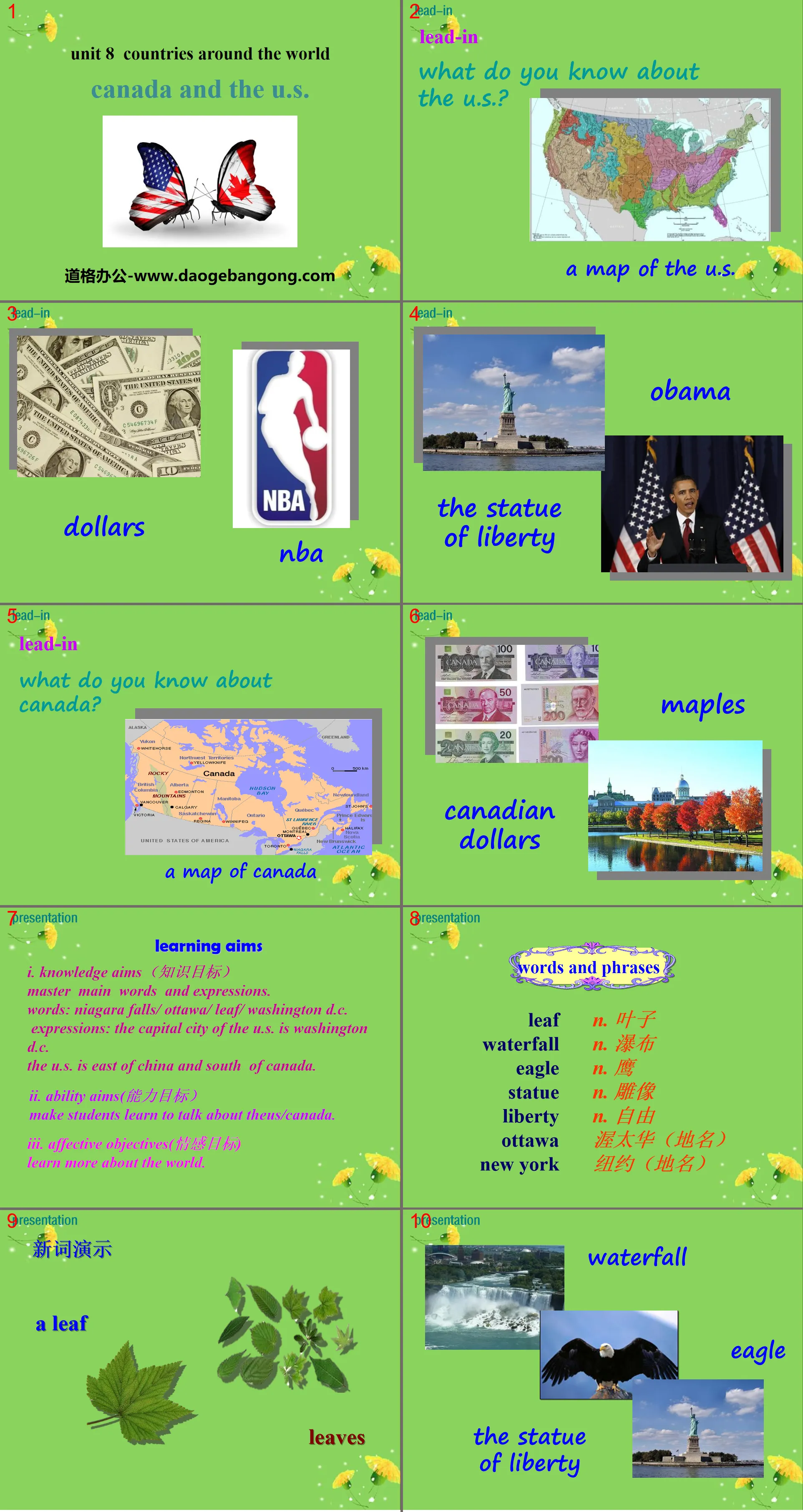 "Canada and the U.S." Countries around the World PPT free courseware