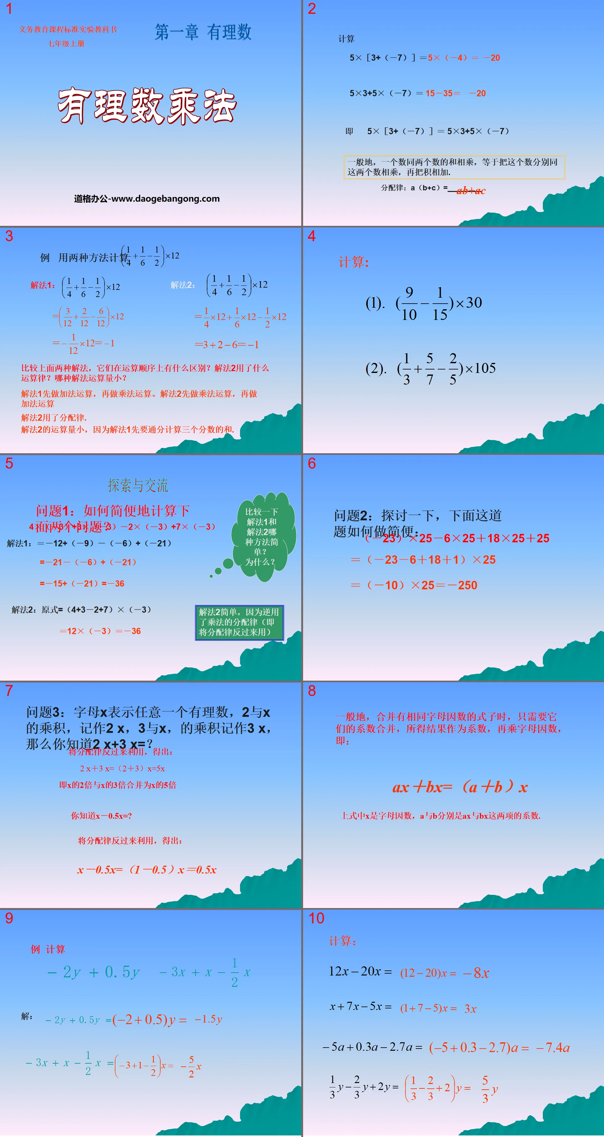 "Multiplication of Rational Numbers" Rational Numbers PPT Courseware