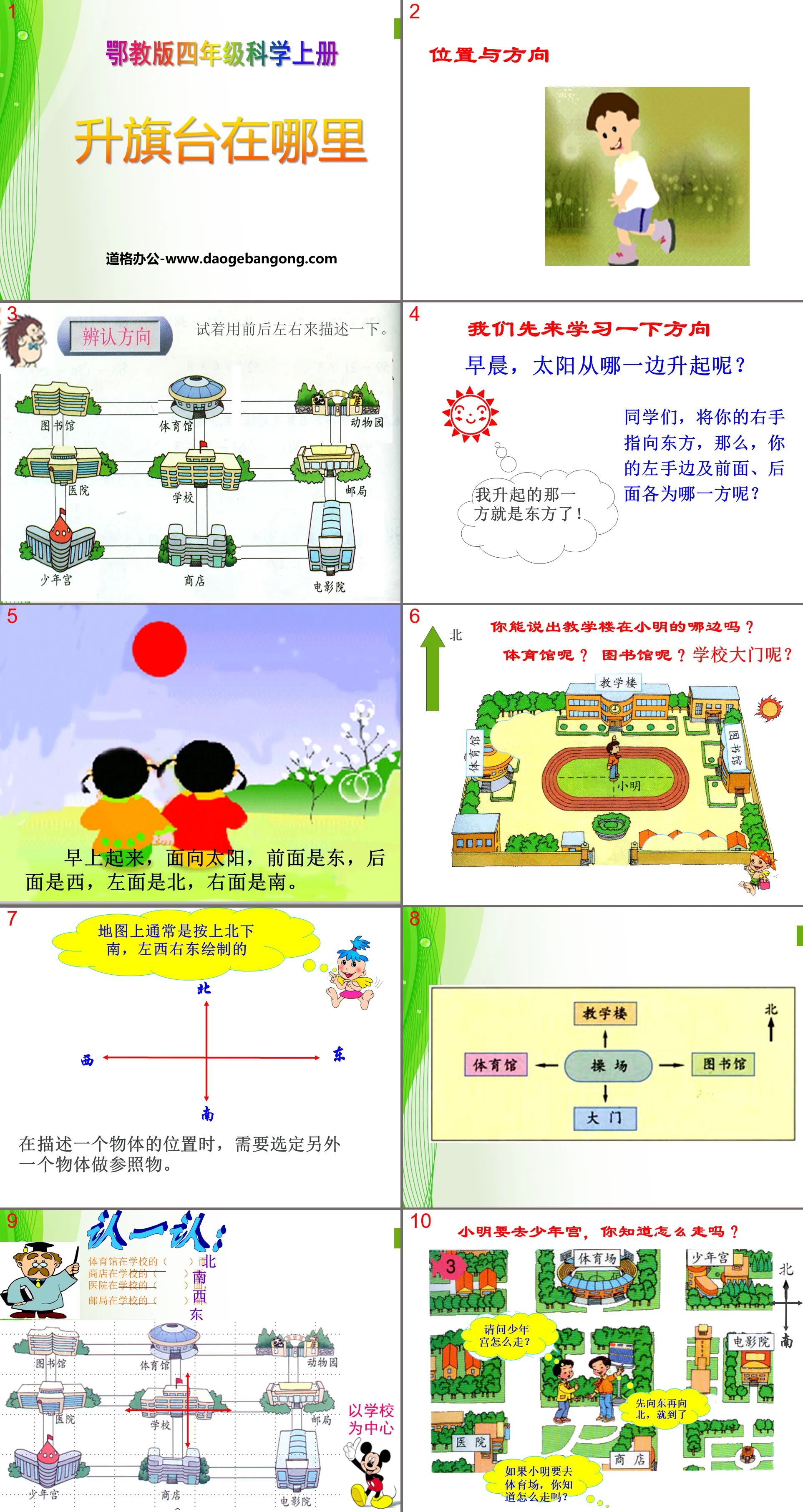 "Where is the flag-raising platform" flagpole and shadow PPT courseware