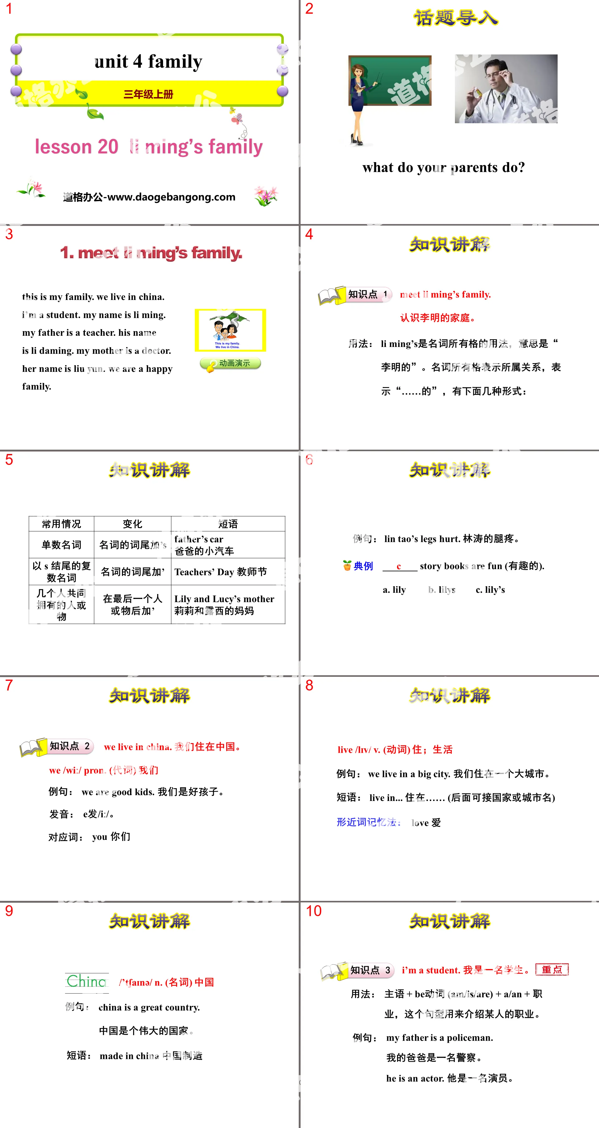 "Li Ming's Family" Family PPT courseware