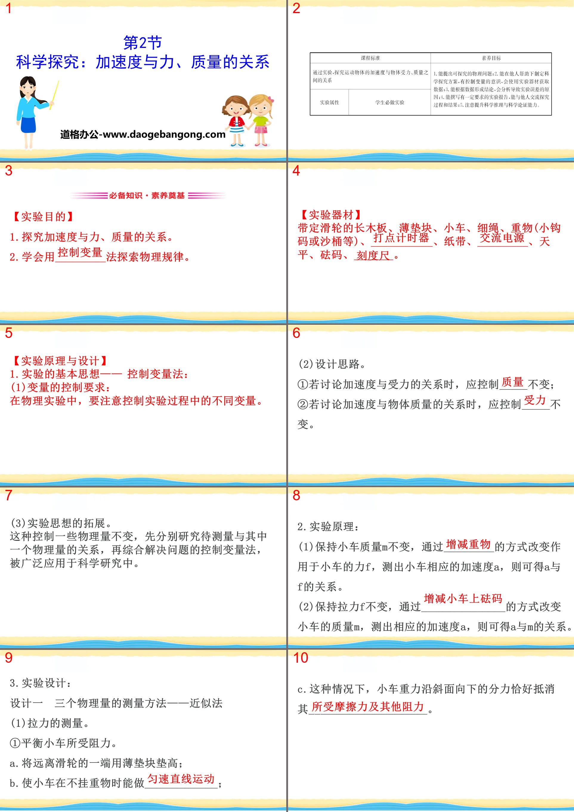 《加速度与力、质量的关系》牛顿运动定律PPT教学课件