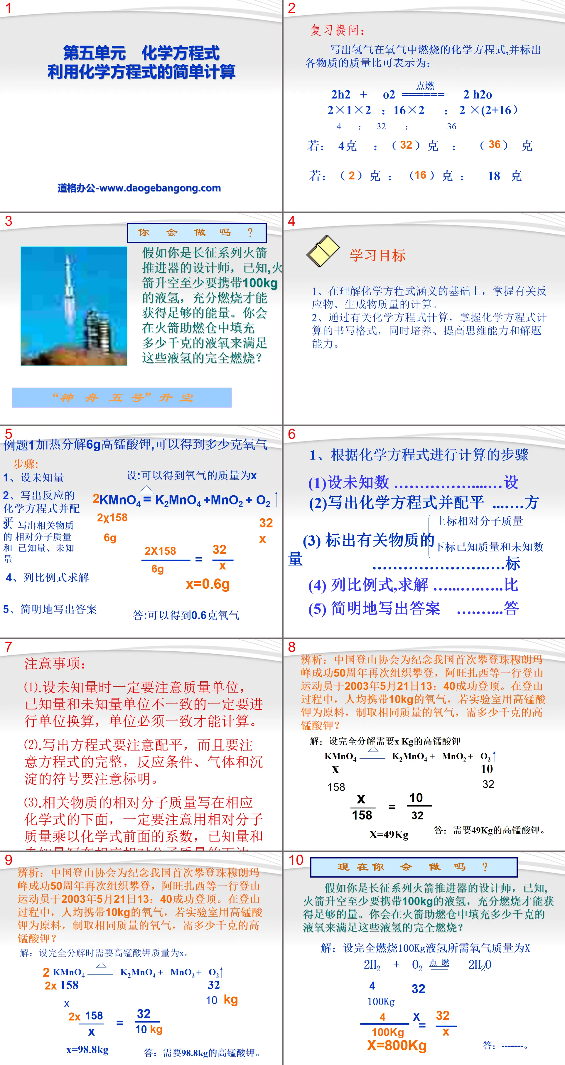 "Simple Calculation Using Chemical Equations" Chemical Equations PPT Courseware 2