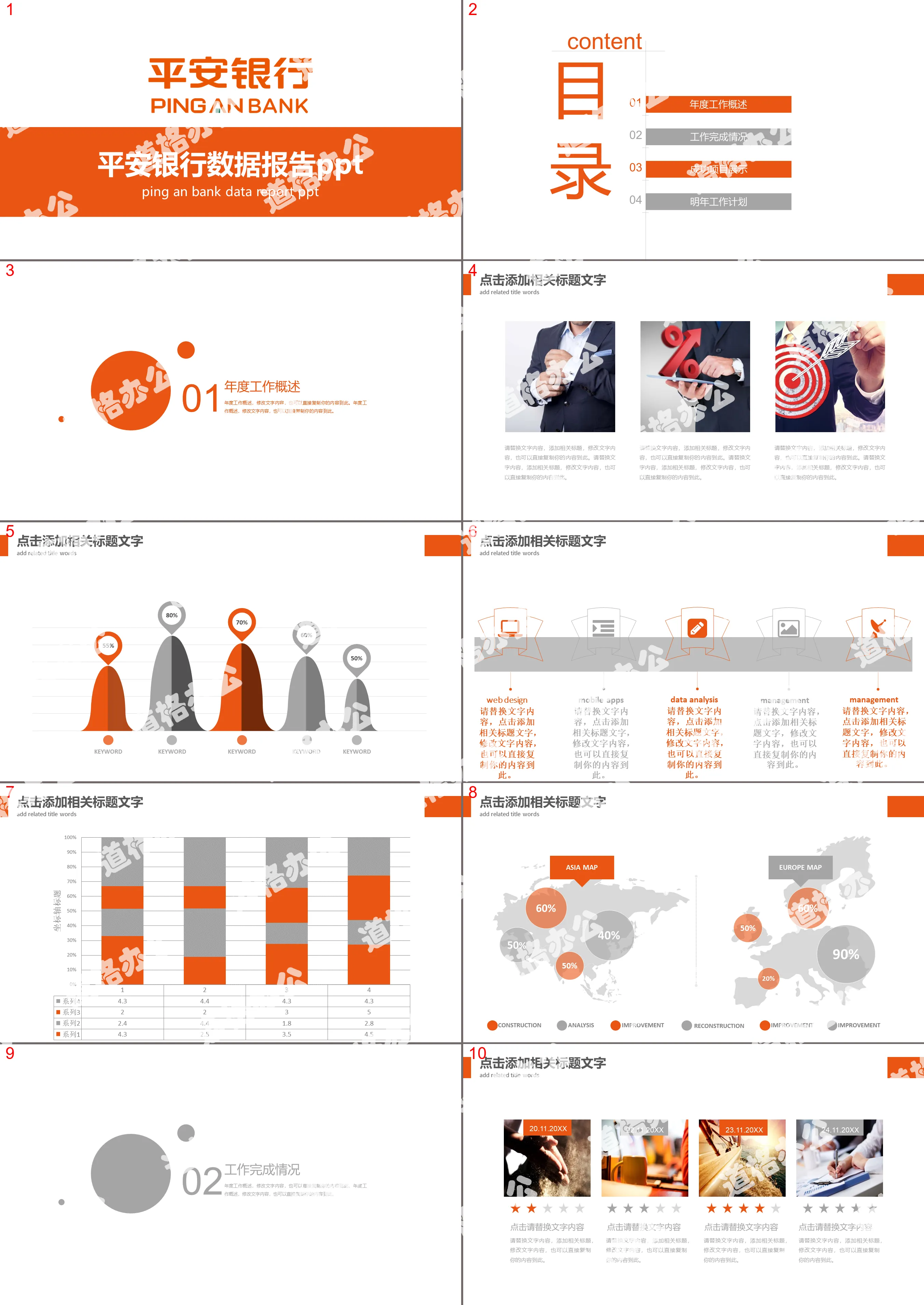 Simple Orange Ping An Bank Data Report PPT Template
