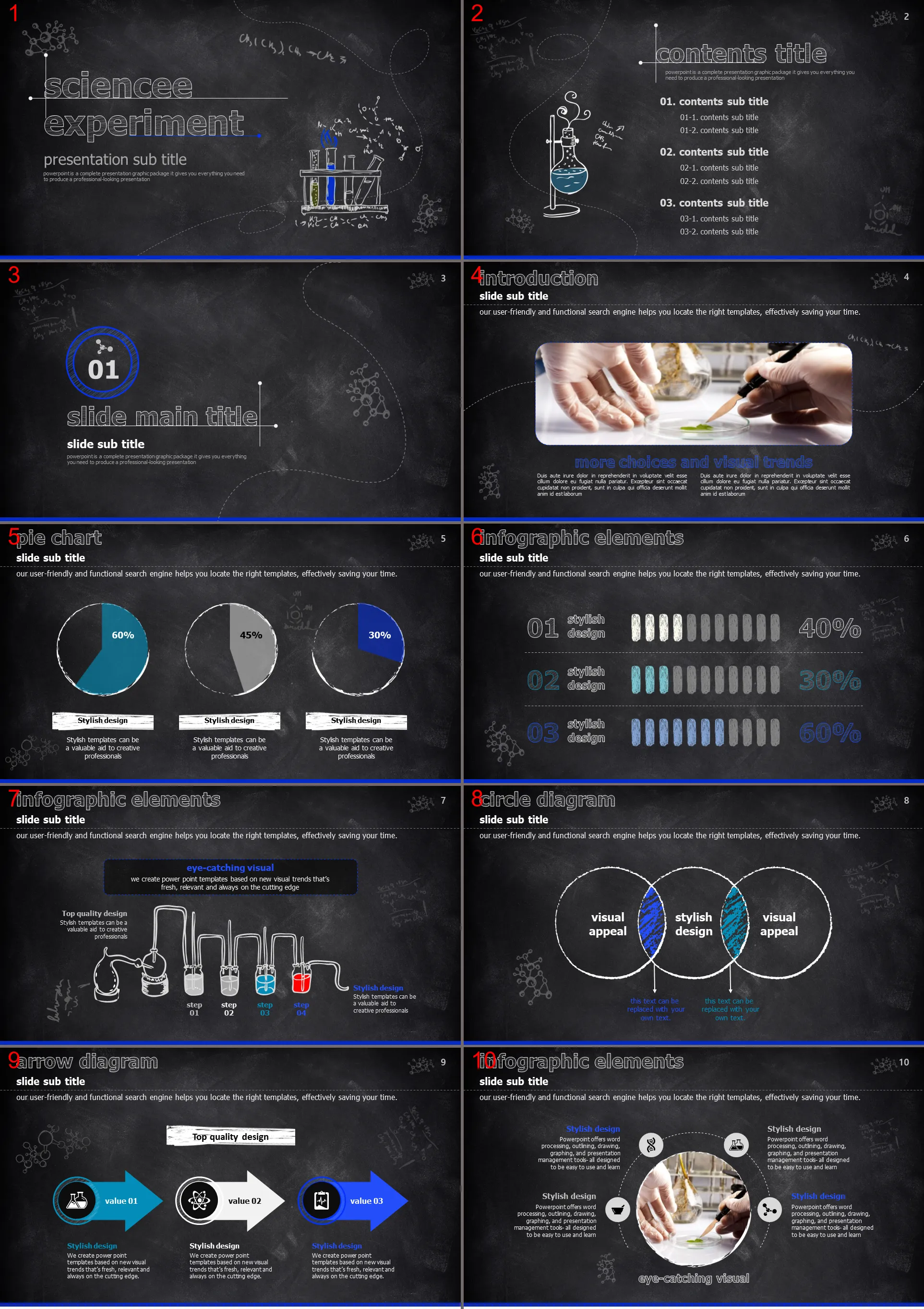 Blue blackboard chalk hand-painted scientific chemistry experiment PPT courseware template