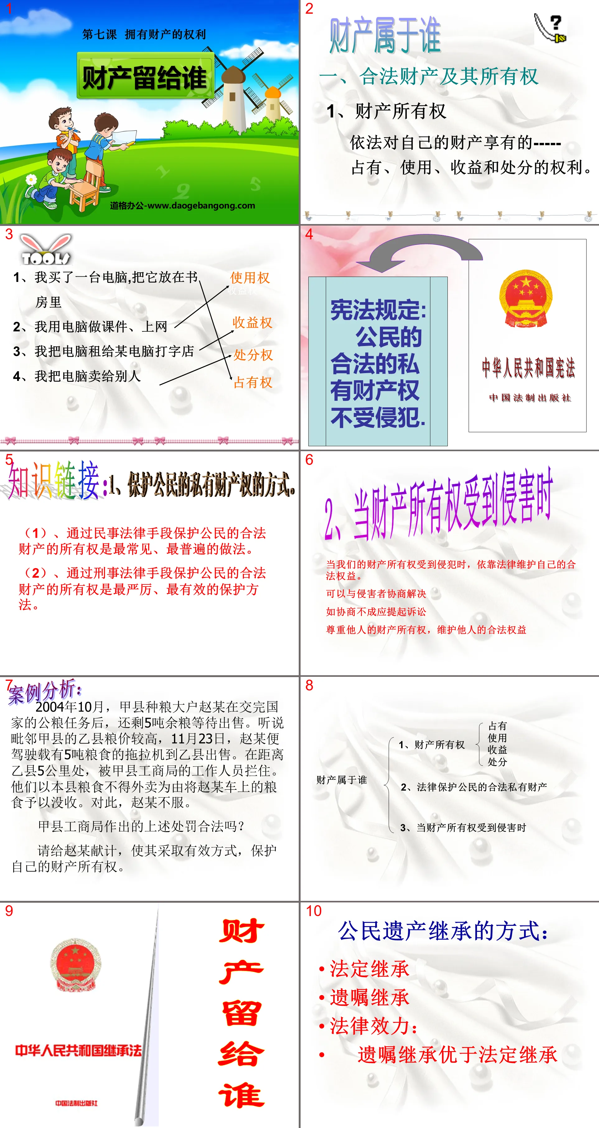 "To whom should the property be left?" PPT courseware on the rights to own property