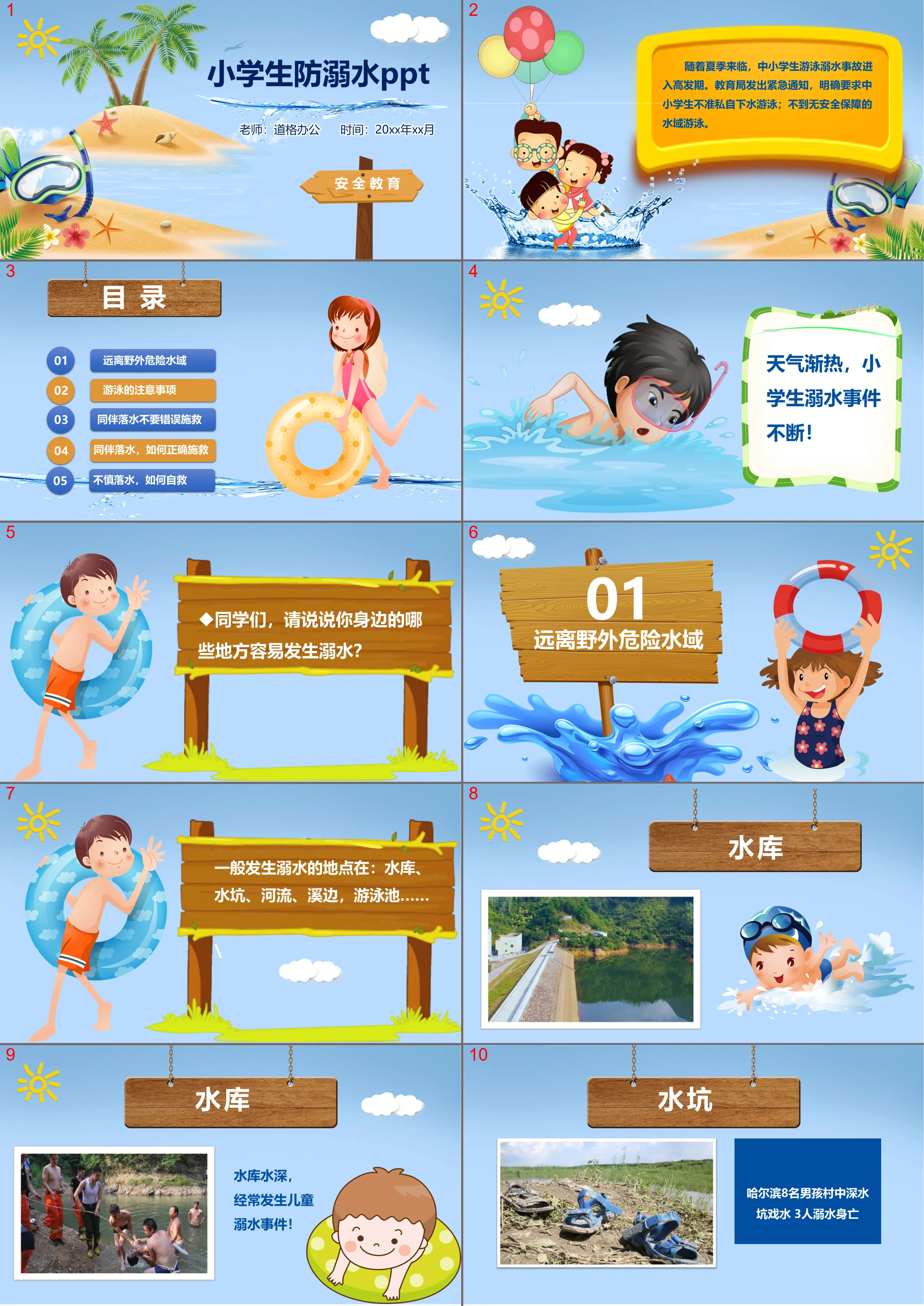 Download the PPT template of the theme class meeting on anti-drowning safety education for primary school students