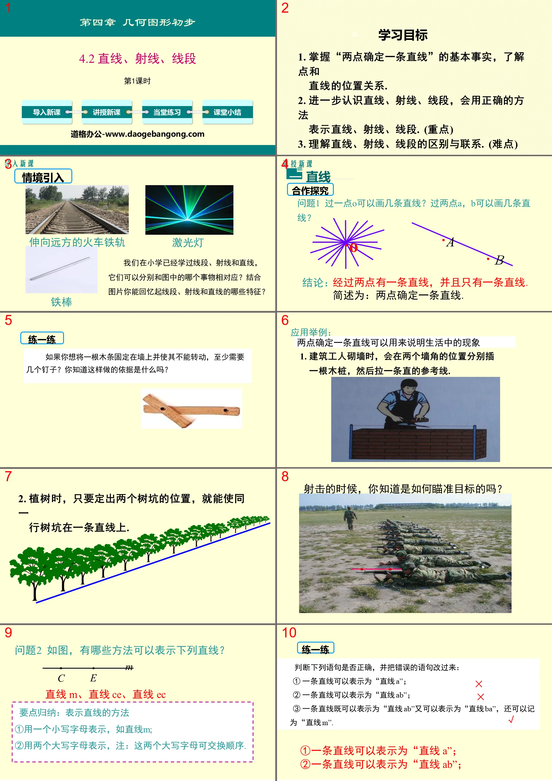 "Line, Ray, Line Segment" Preliminary PPT Courseware on Geometric Figures (Lesson 1)