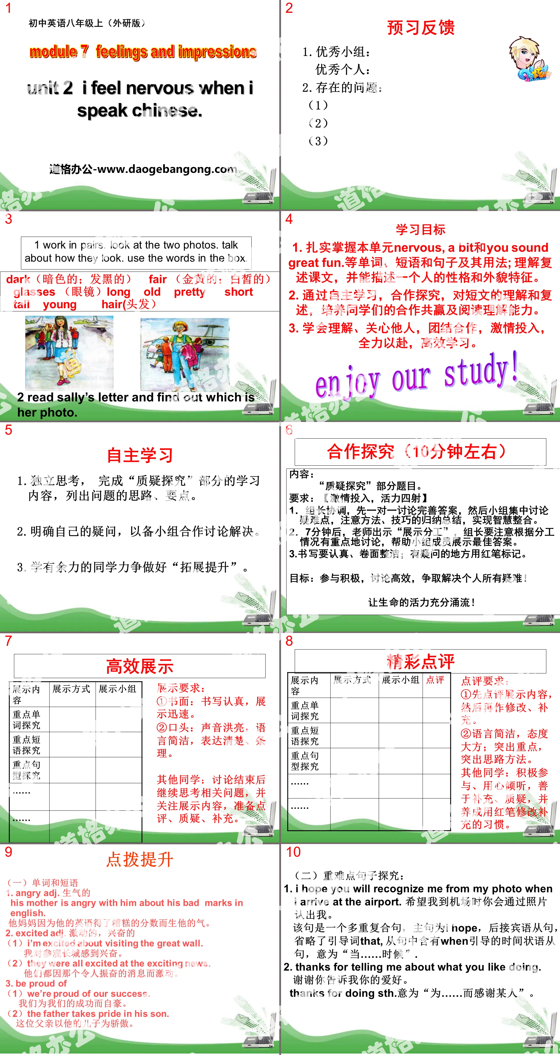 "I feel nervous when I speak Chinese" Feelings and impressions PPT courseware 3