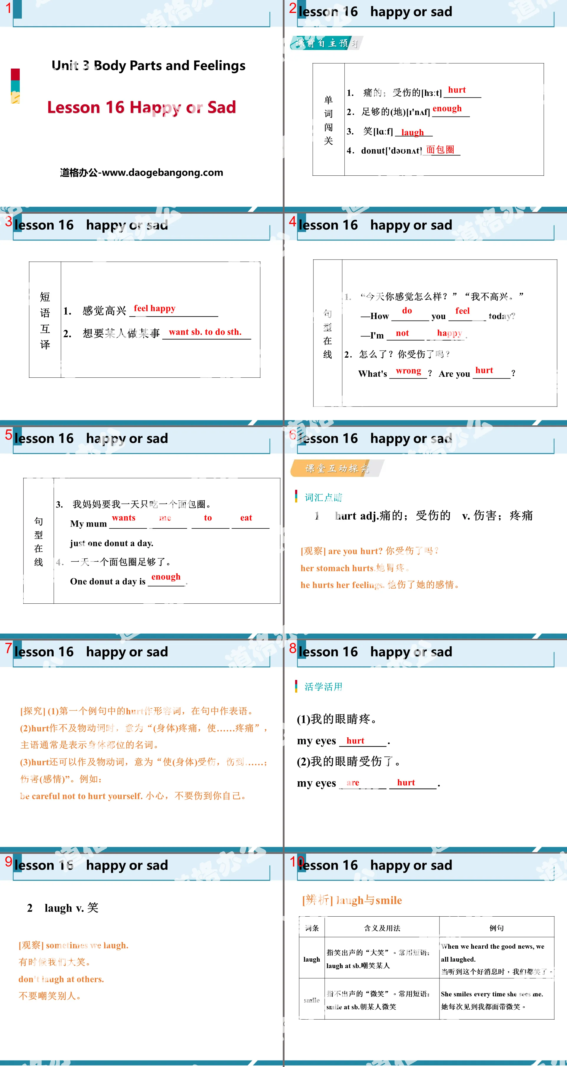 《Happy or Sad》Body Parts and Feelings PPT免费课件
