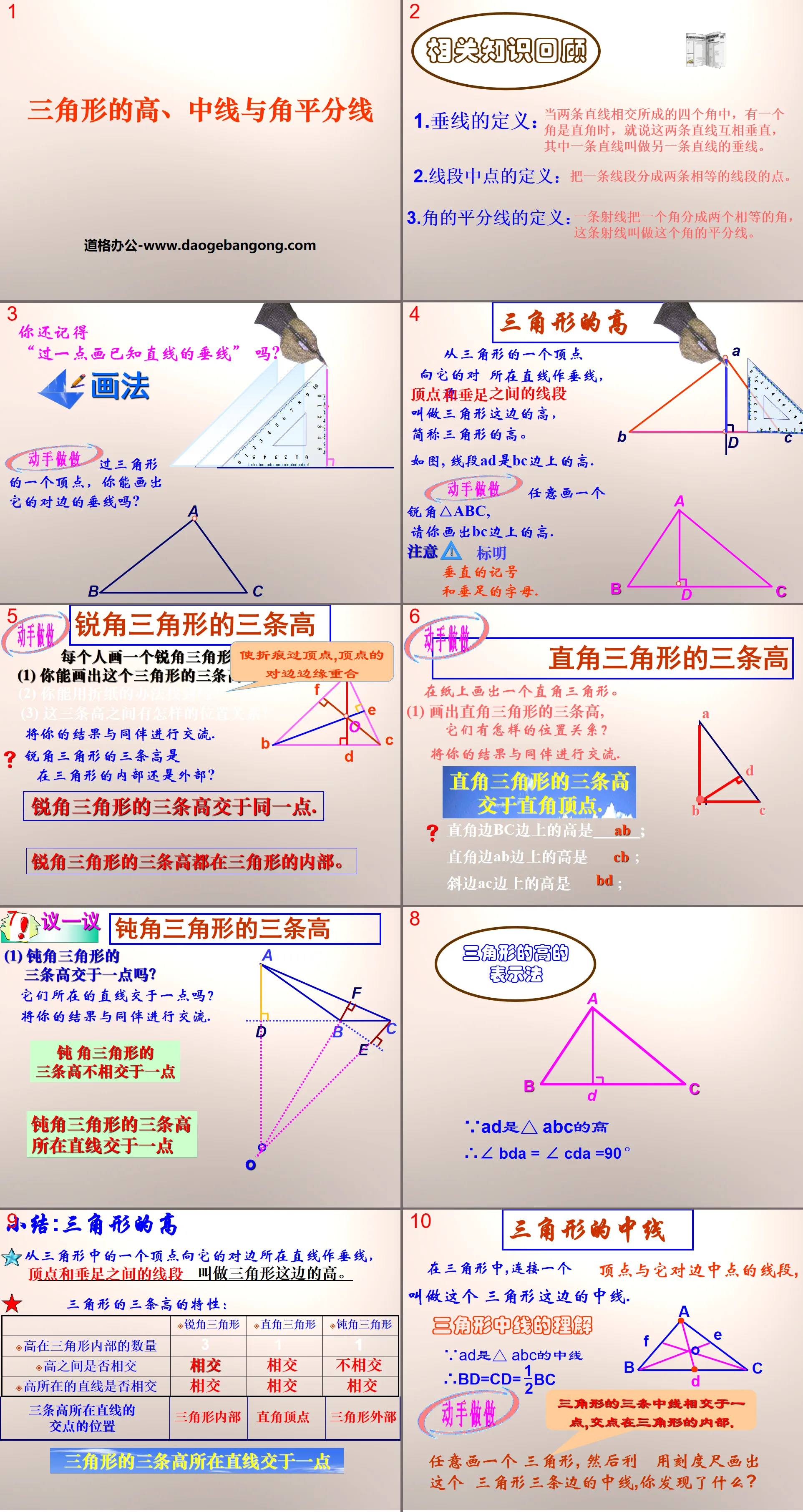 "Angle bisectors, midlines and heights of triangles" PPT