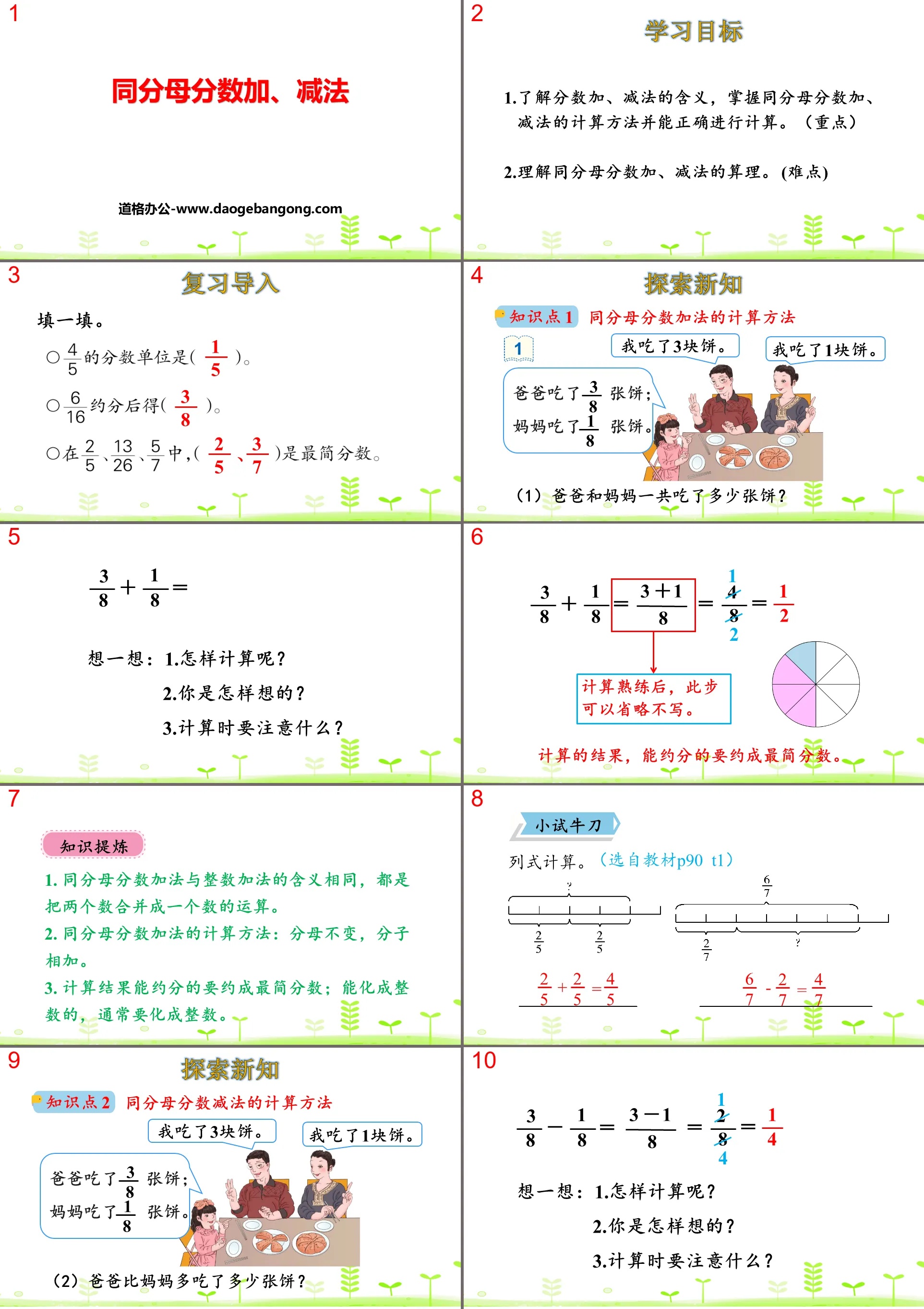 《同分母分數加、減法》分數的加法與減法PPT下載