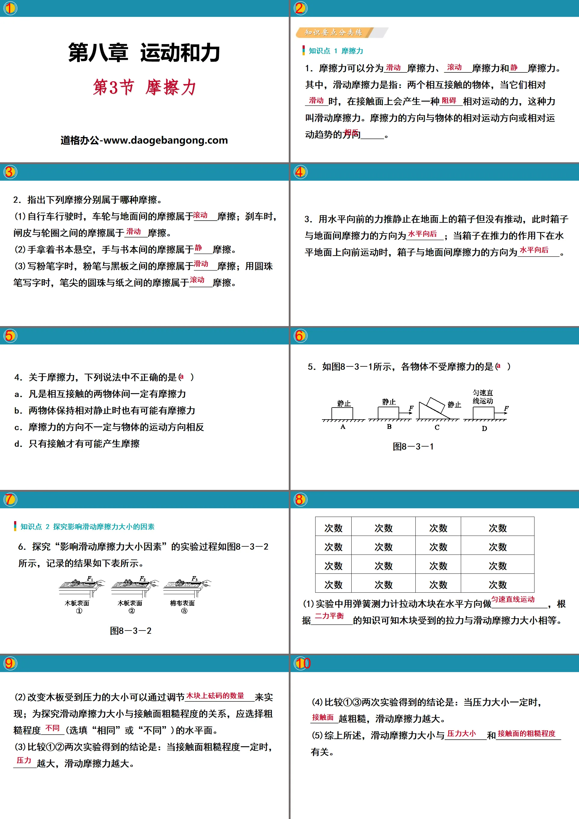 《摩擦力》运动和力PPT教学课件
