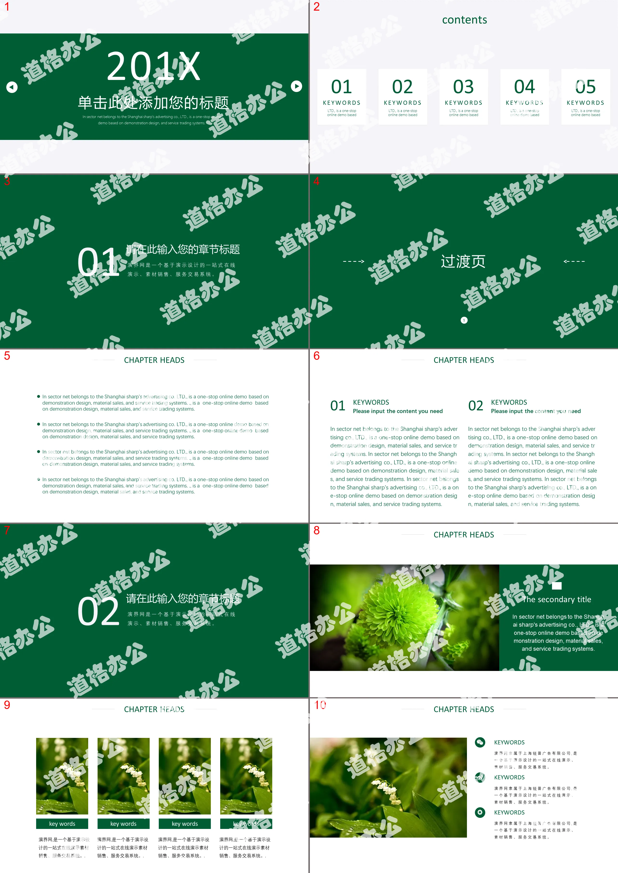 Green minimalist flat analysis report PPT template free download