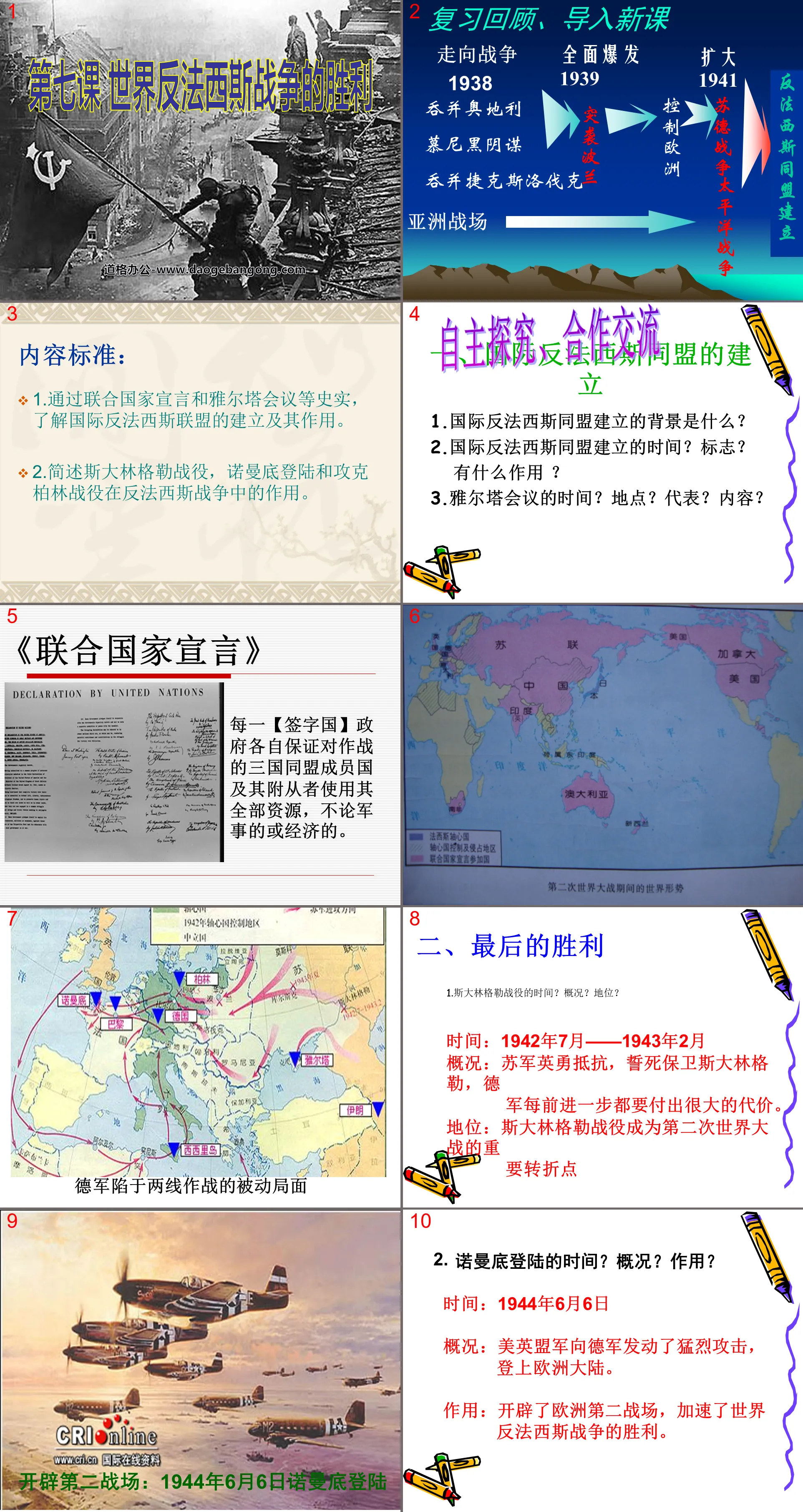 《世界反法西斯戰爭的勝利》第二次世界大戰PPT課件