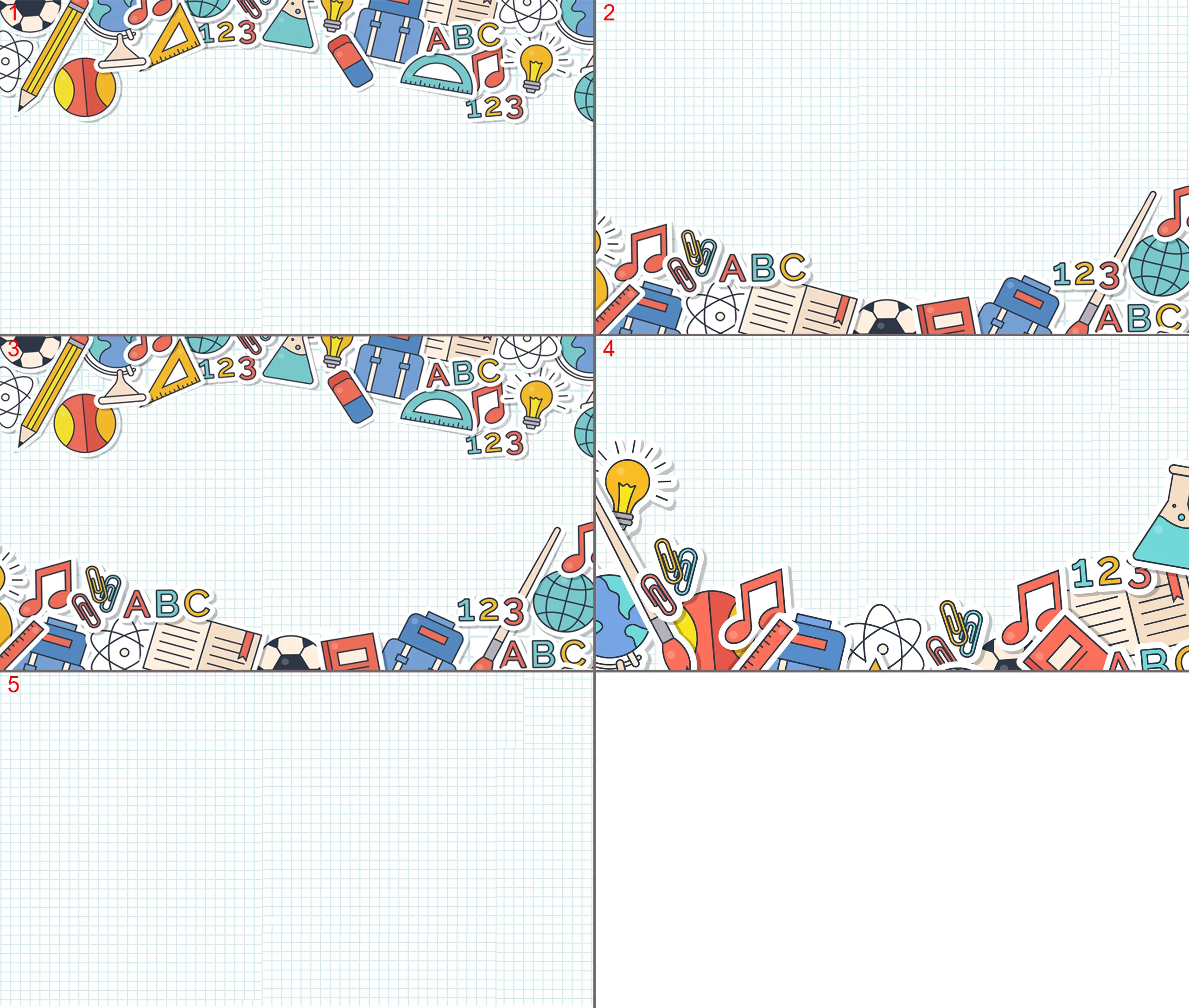 Five cartoon stationery PPT background pictures