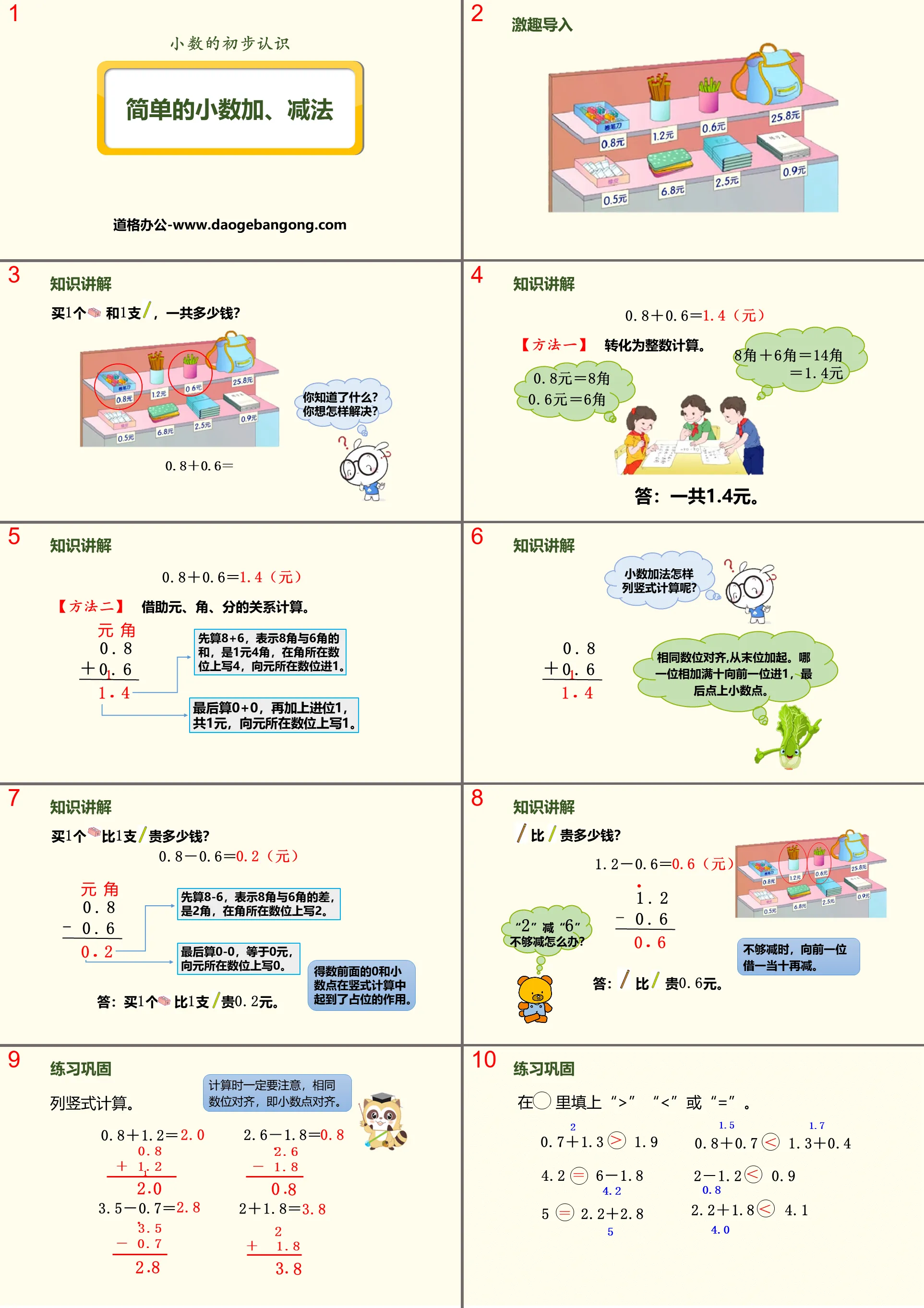 "Simple addition and subtraction of decimals" Preliminary understanding of decimals PPT download