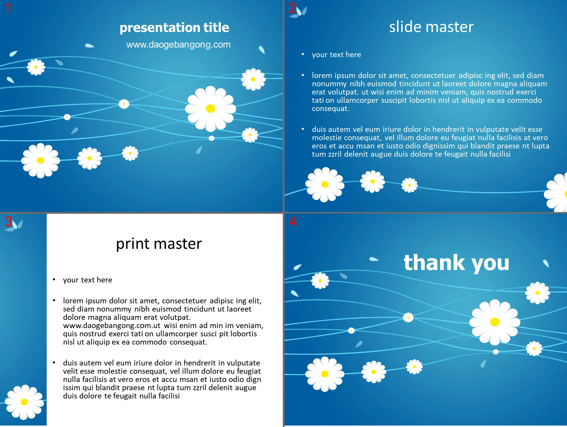 Fresh and simple blue flower slide template download