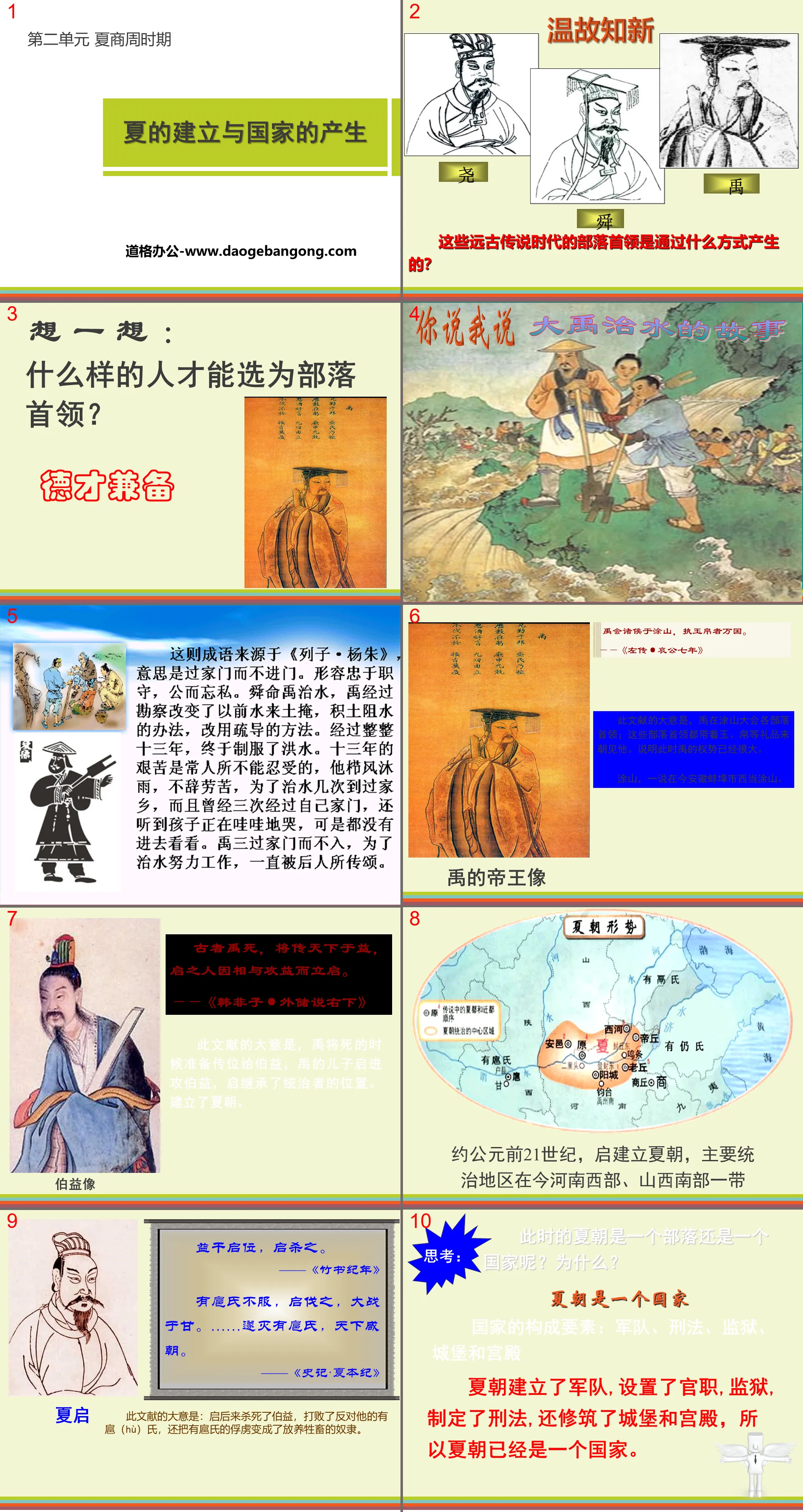 "The Establishment of Xia and the Emergence of the State" PPT courseware of Xia, Shang and Zhou dynasties