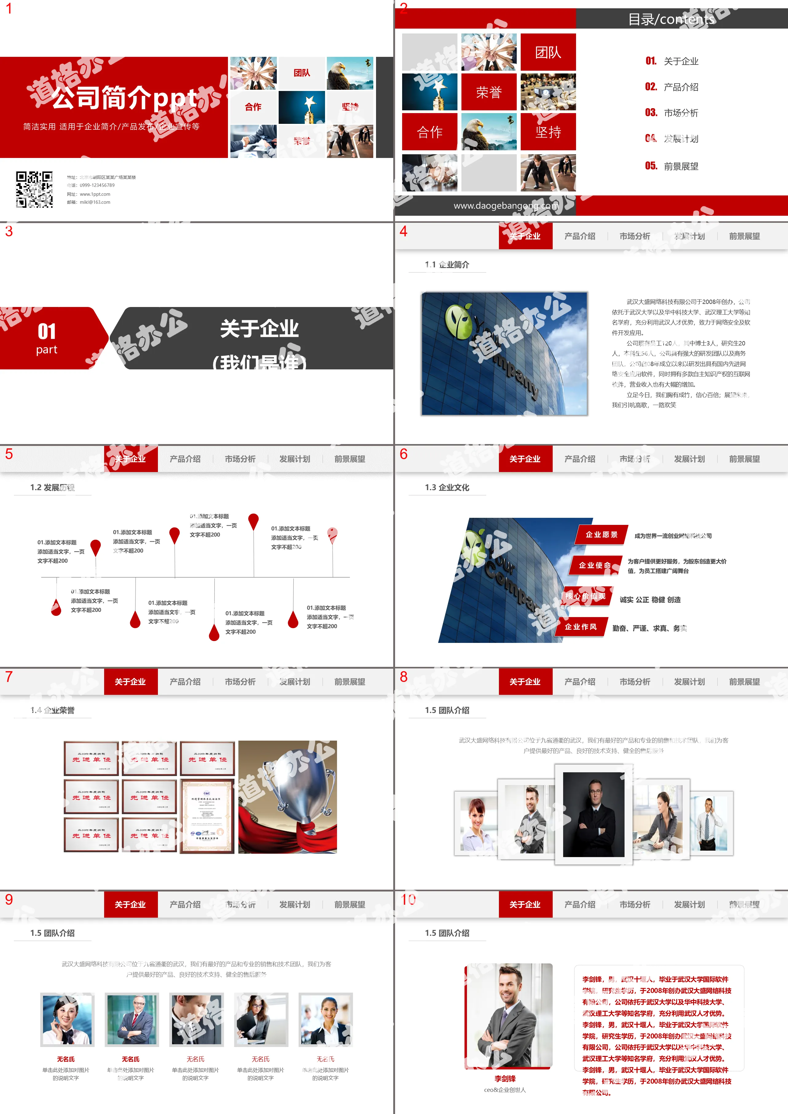 Red concise company profile PPT template