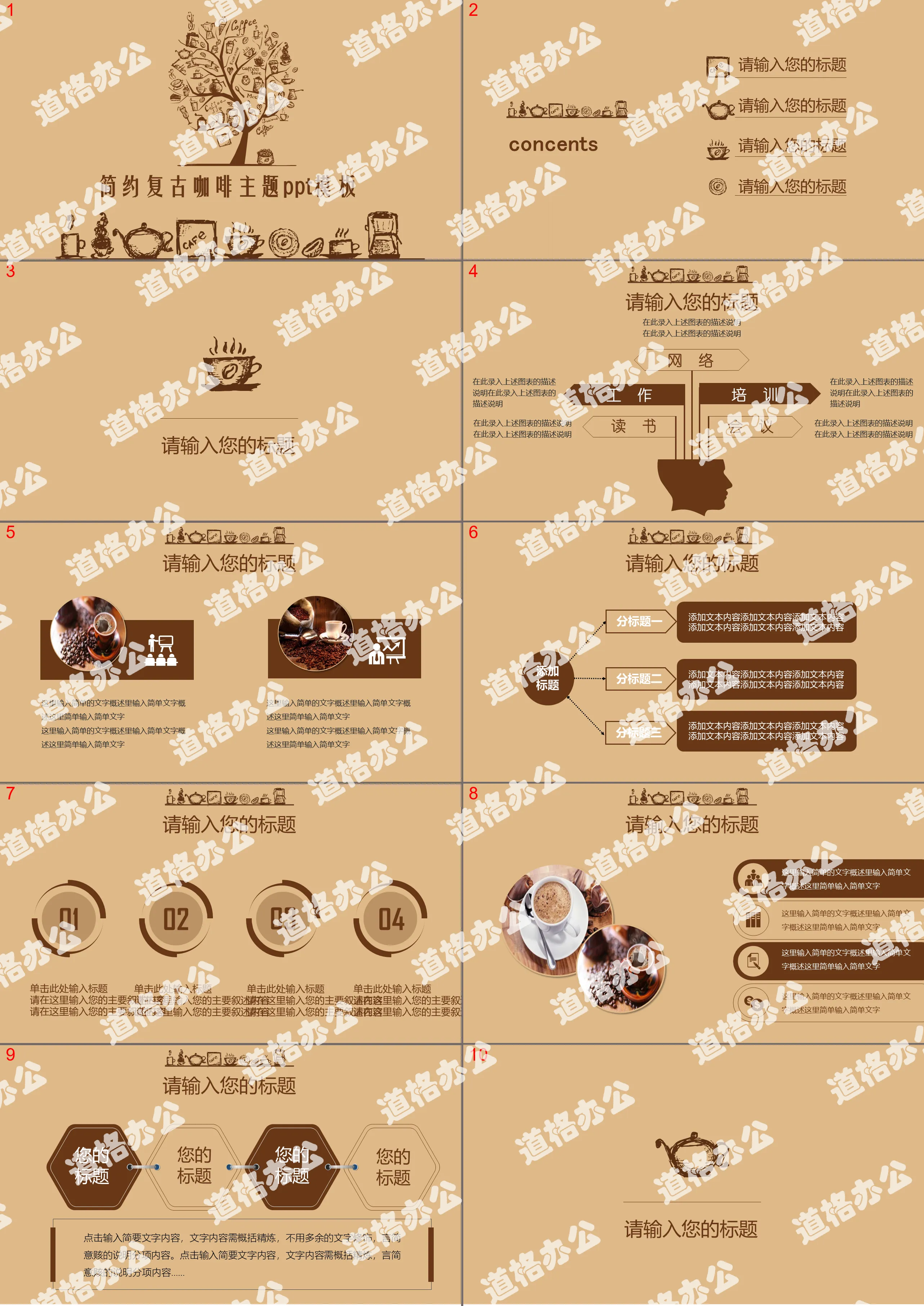 Brown retro hand-painted coffee theme PPT template