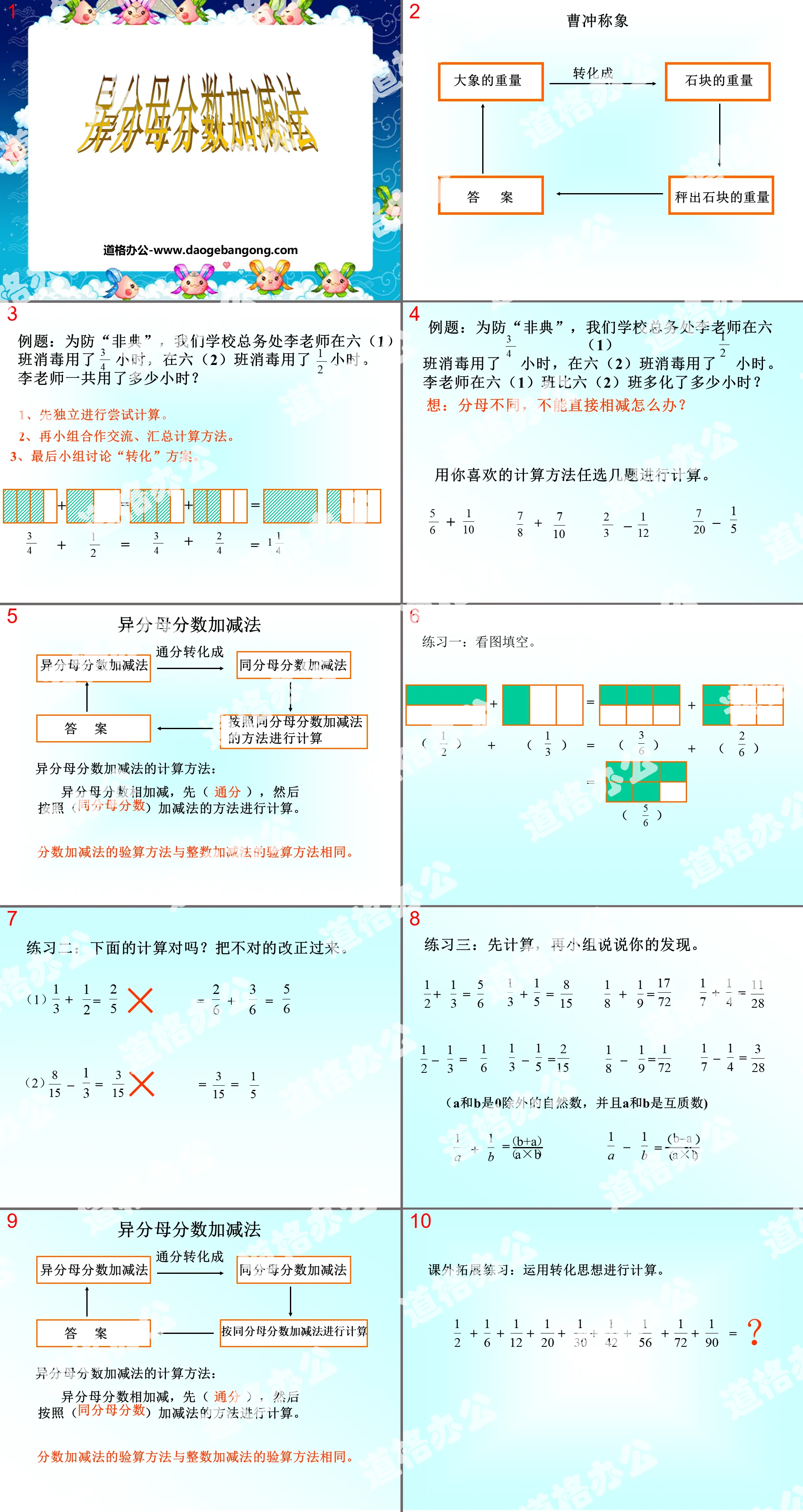 "Addition and Subtraction of Fractions with Different Denominators" Addition and Subtraction of Fractions PPT Courseware 2