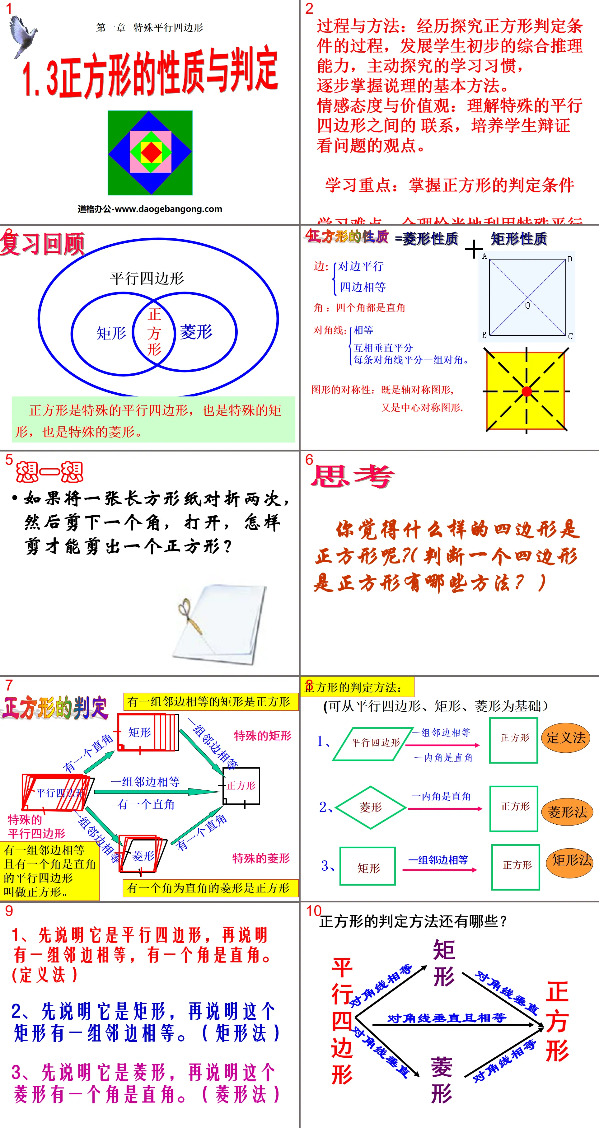 "Properties and Judgment of Squares" Special Parallelogram PPT Courseware 2