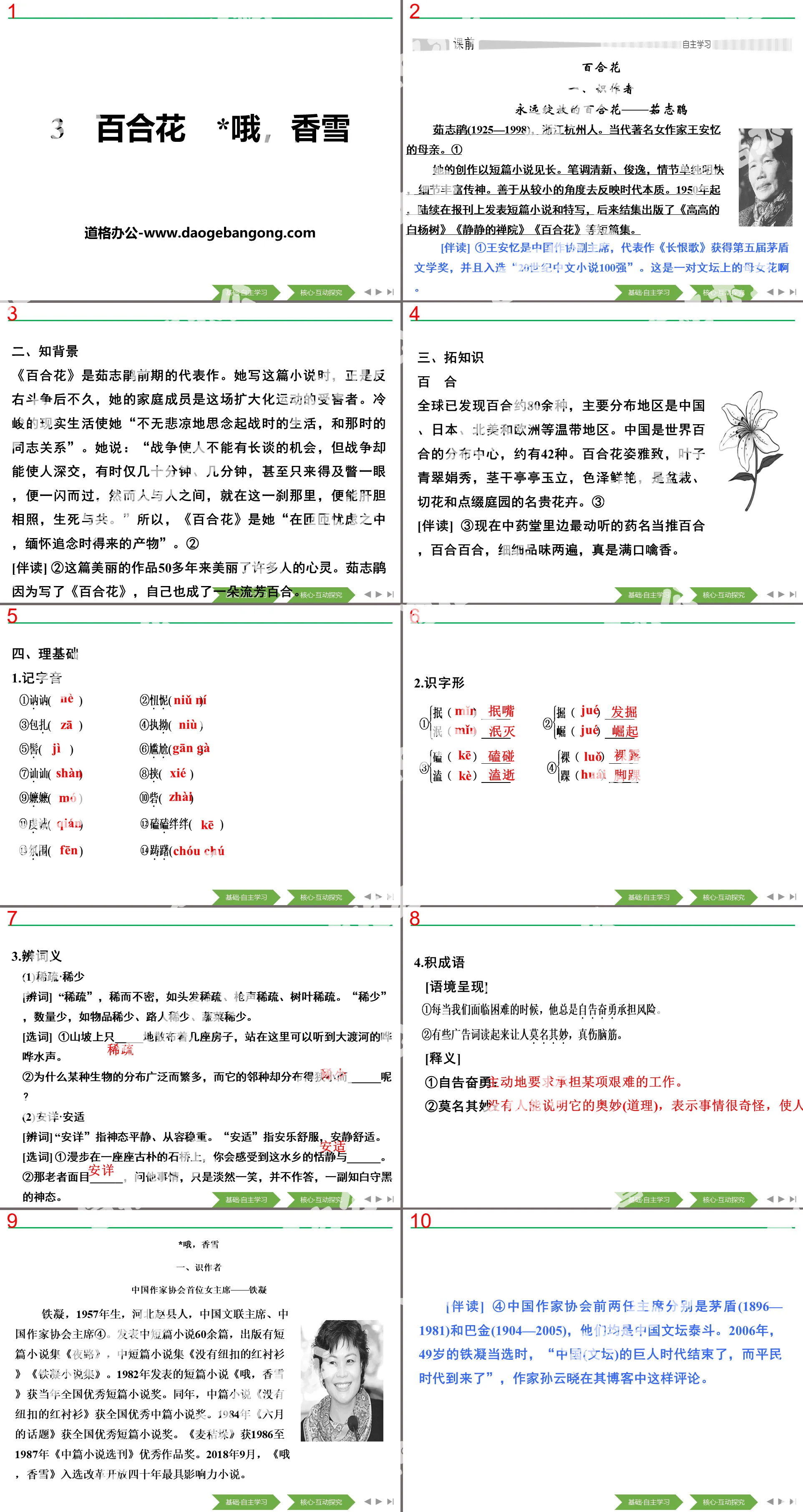 《百合花》《*哦，香雪》PPT