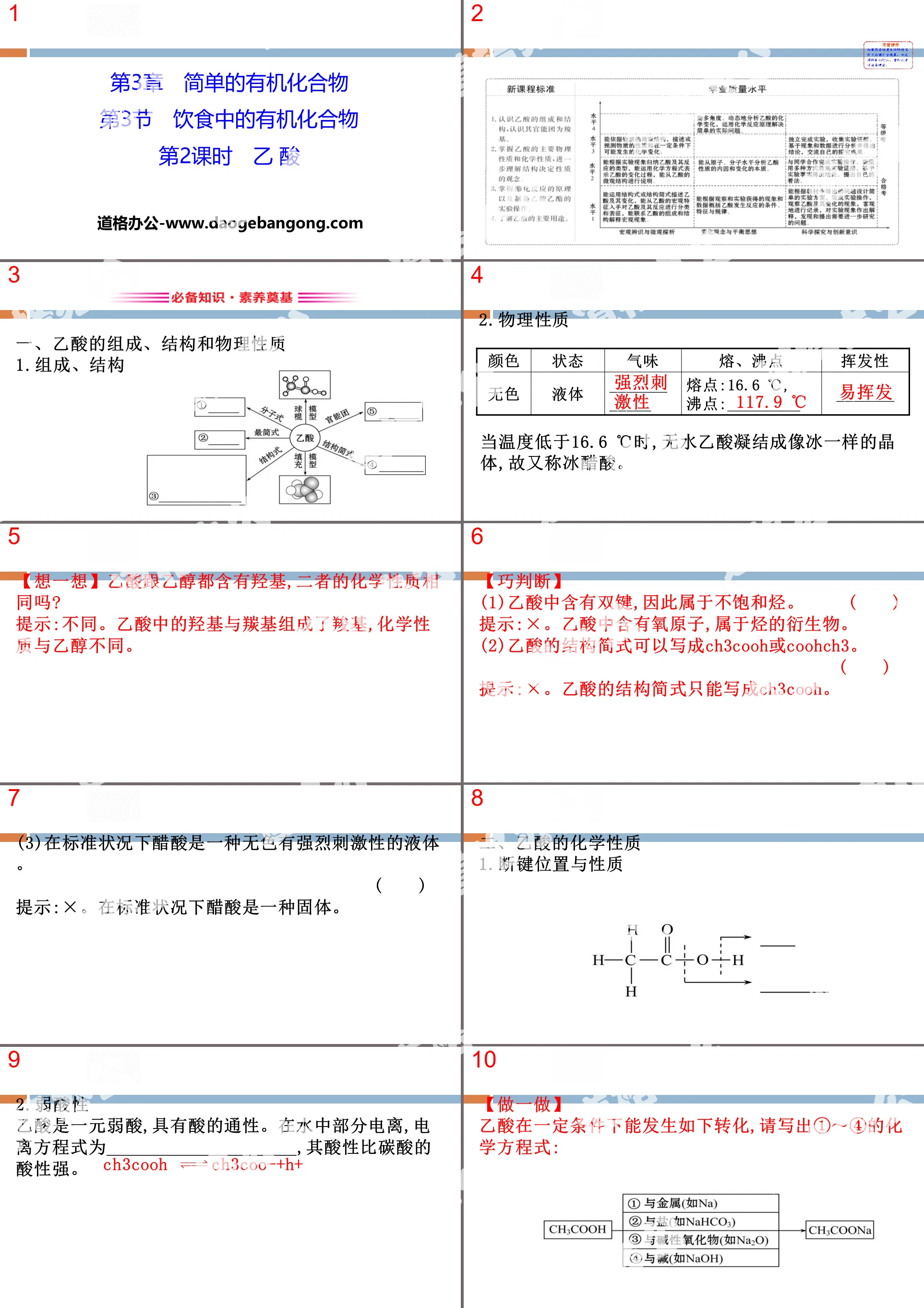 "Organic Compounds in Diet" Simple Organic Compounds PPT (Lesson 2 Acetic Acid)