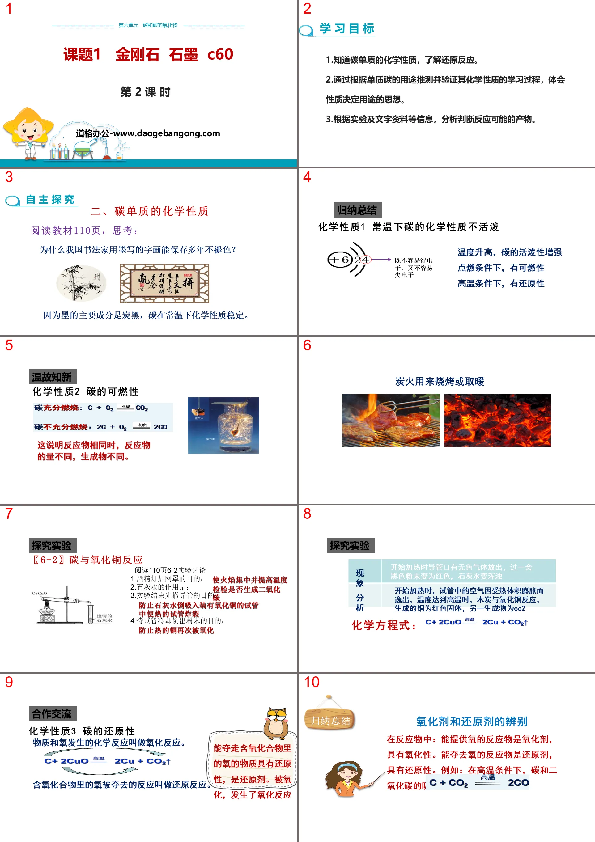 《鑽石 石墨 C60》碳和碳的氧化物PPT(第2課時)