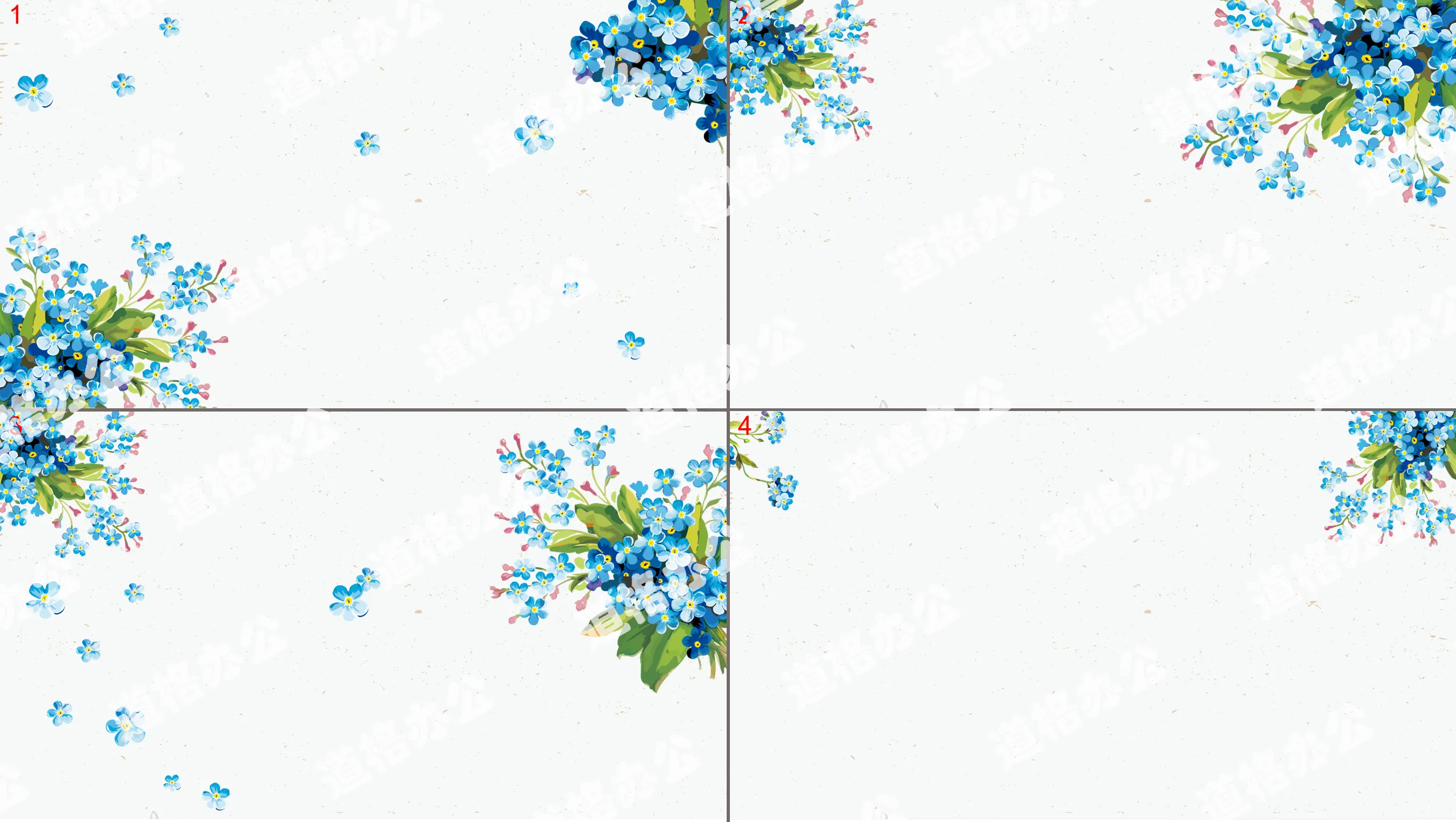 蓝色清新动态复古花卉PPT背景图片