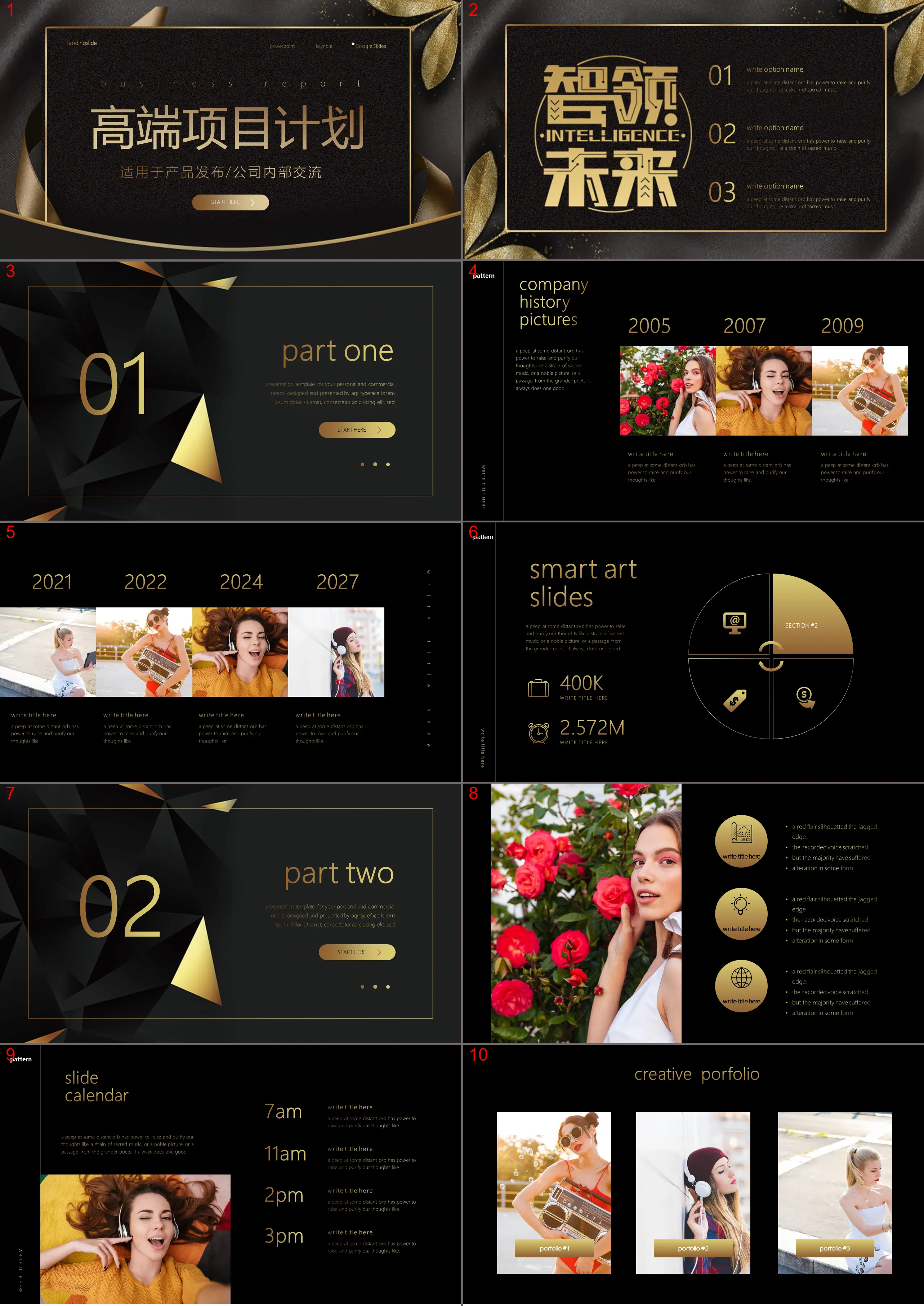 Exquisite high-end black gold style project plan PPT template download