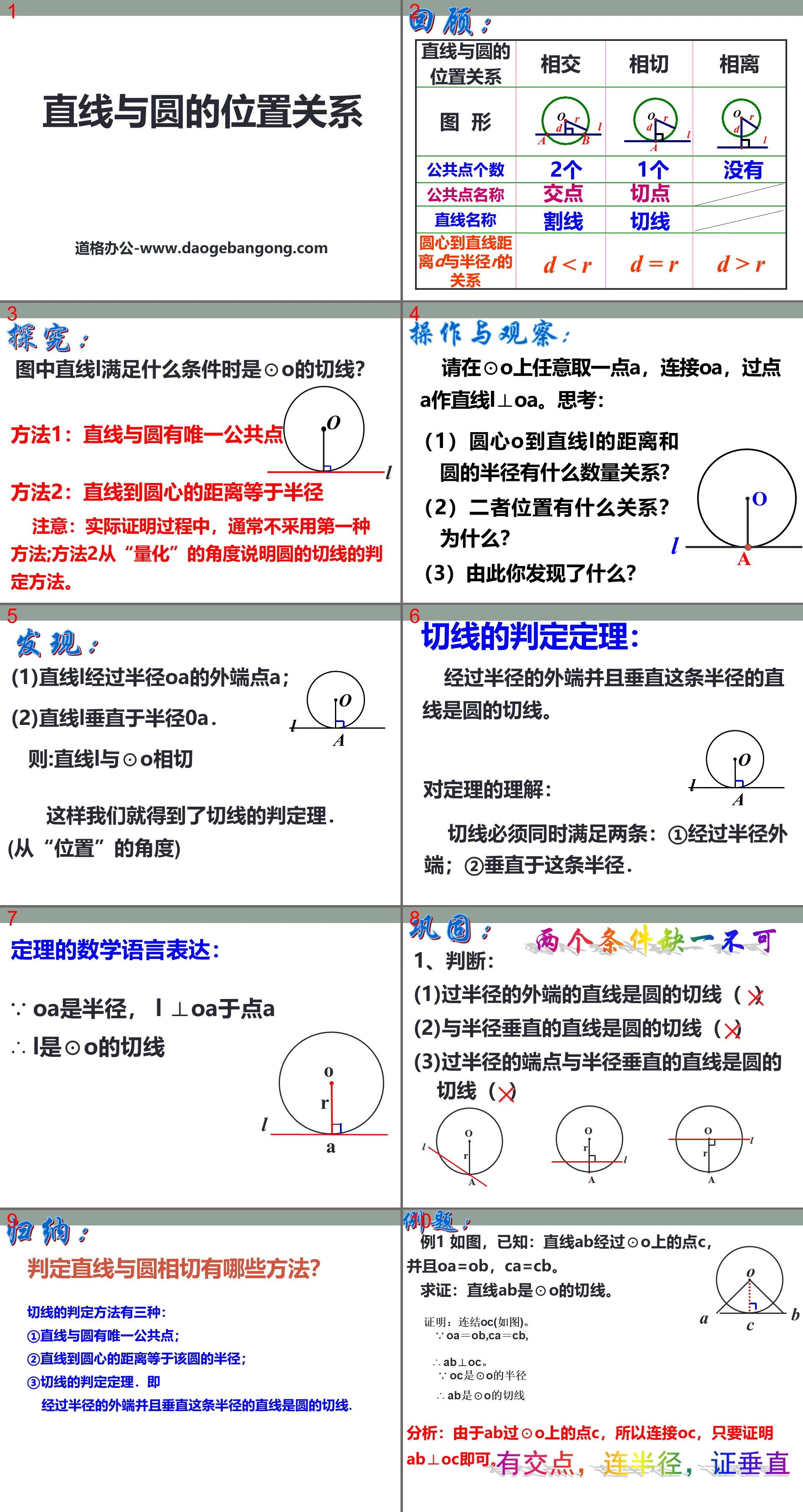 "Positional relationship between straight line and circle" PPT courseware 2