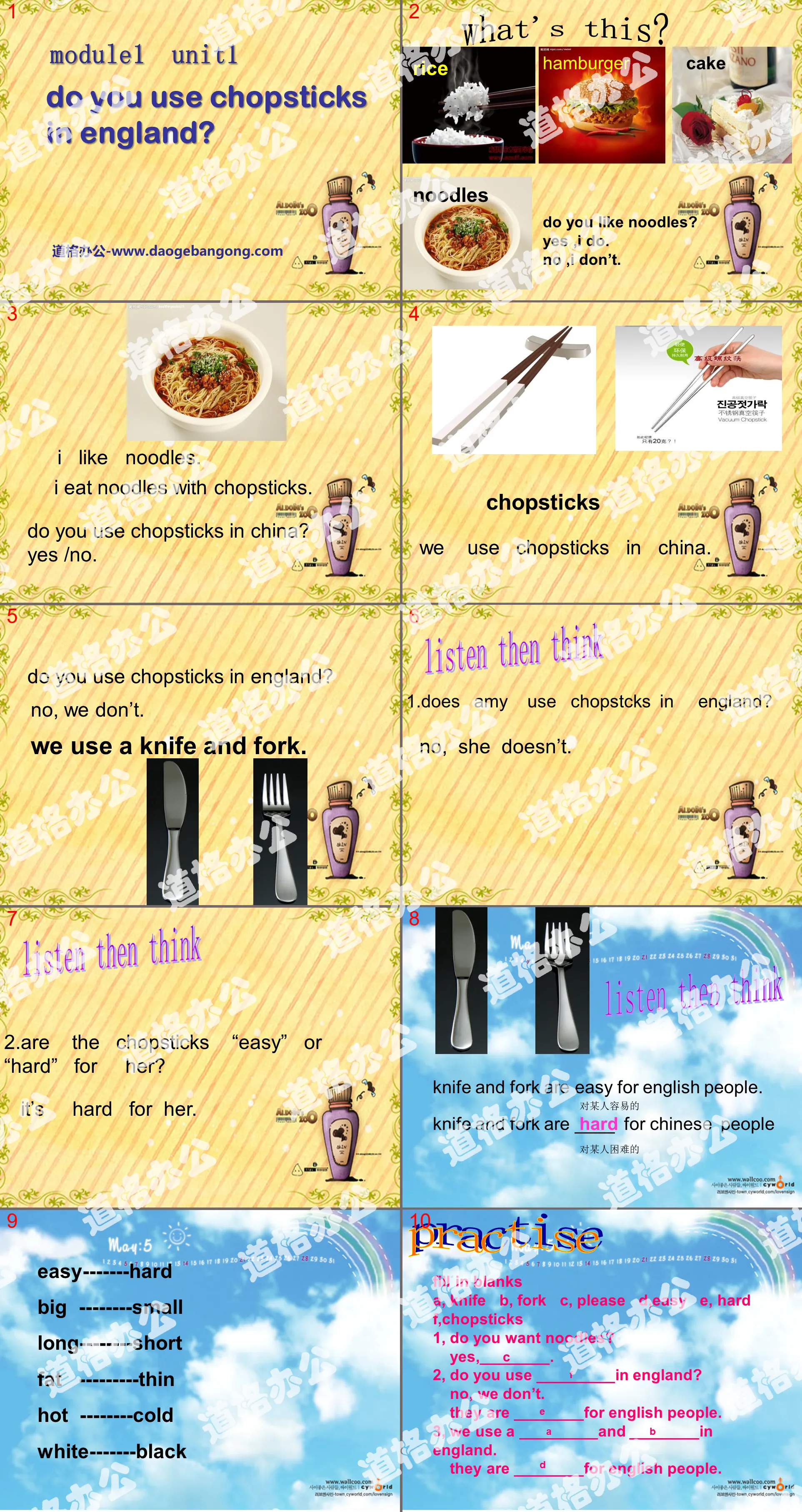 "Do you use chopsticks in England" PPT courseware