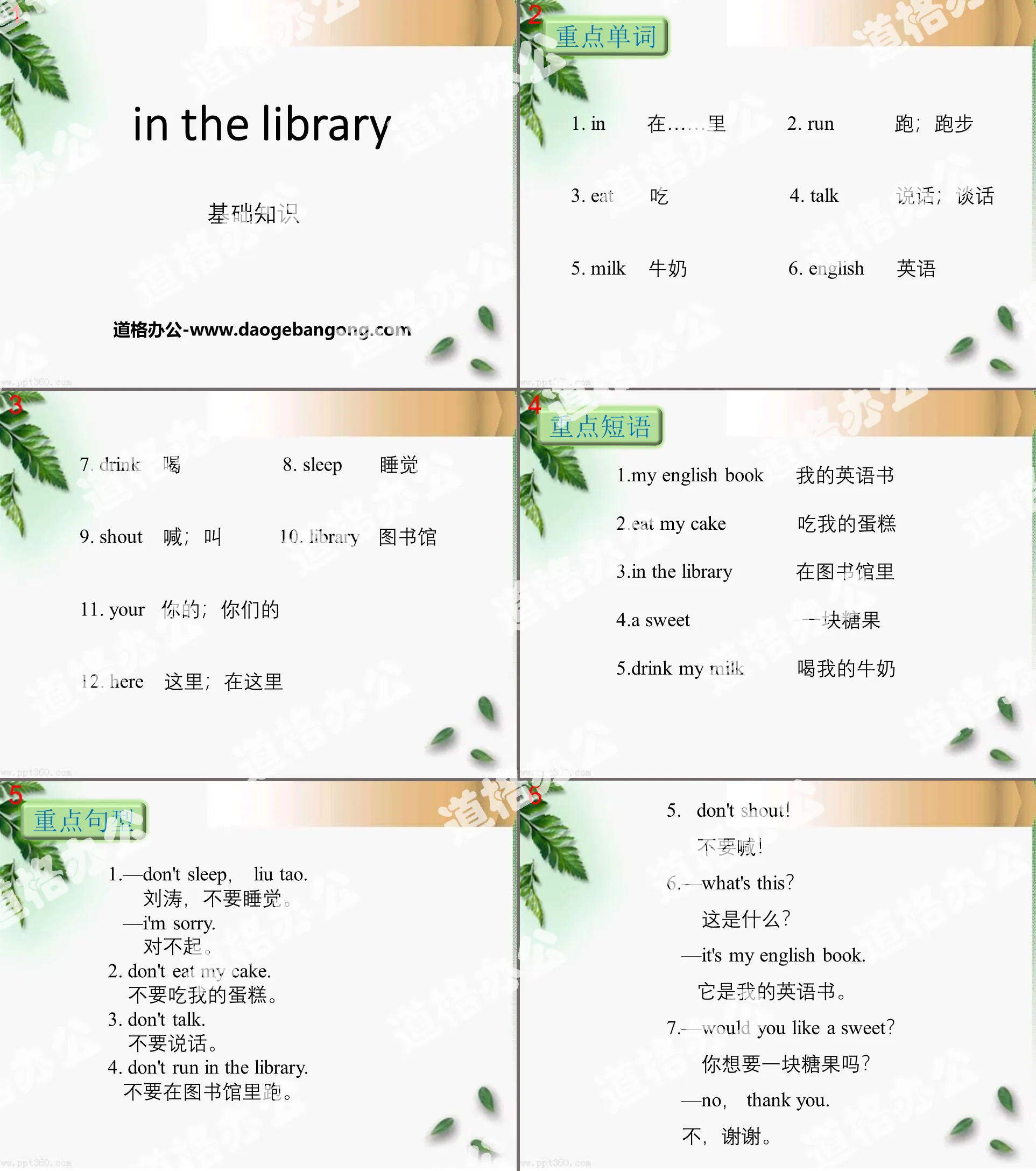 《In the library》基础知识PPT
