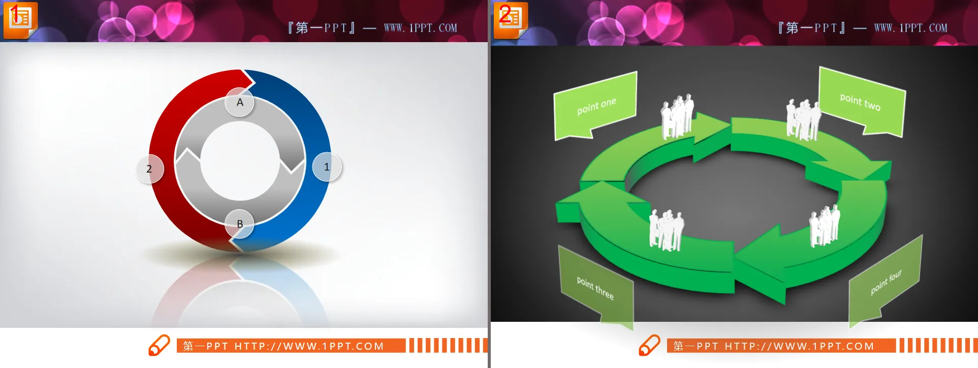 Color three-dimensional cycle relationship PPT chart