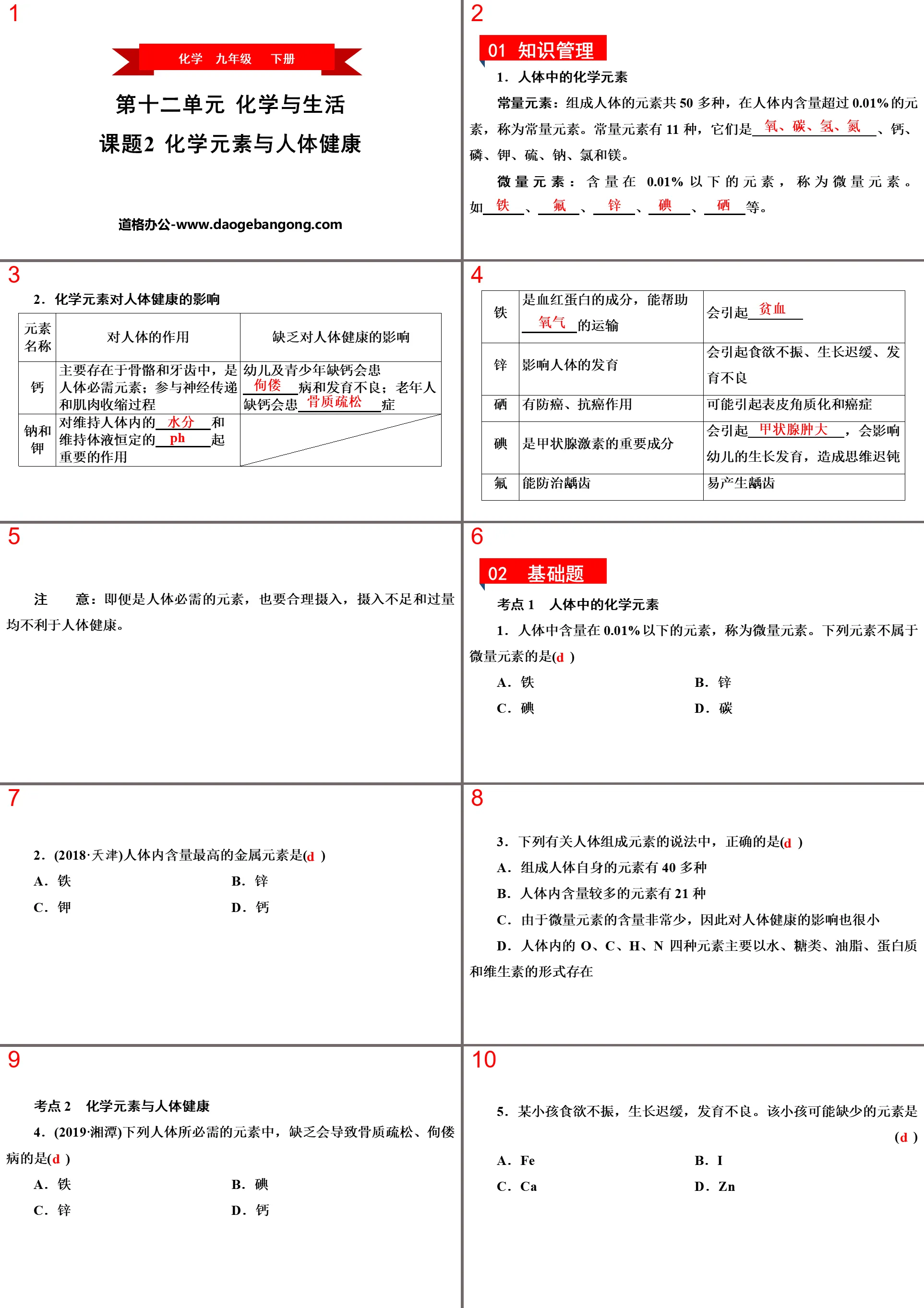 《化学元素与人体健康》化学与生活PPT