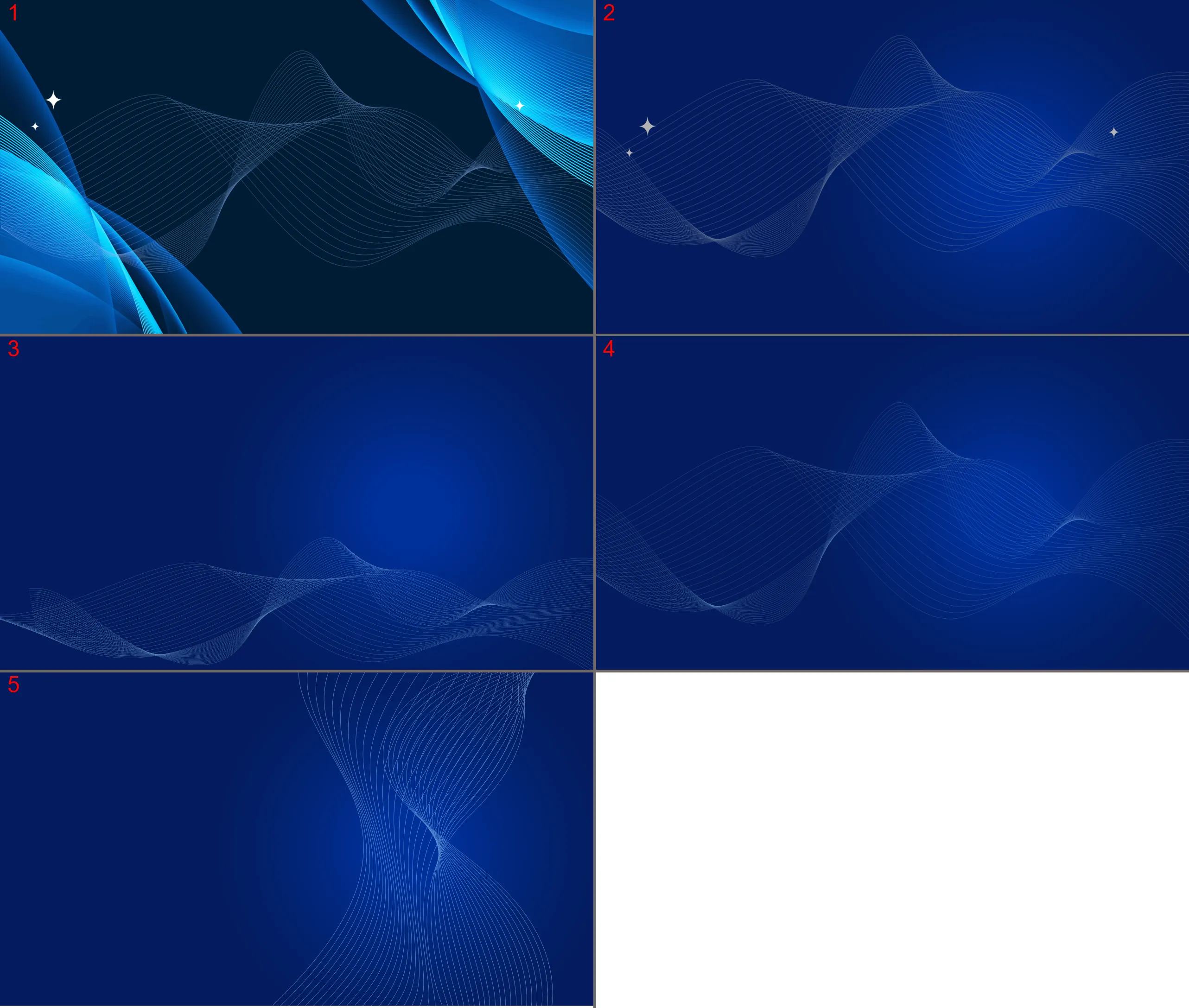 Five blue abstract curve PPT background pictures