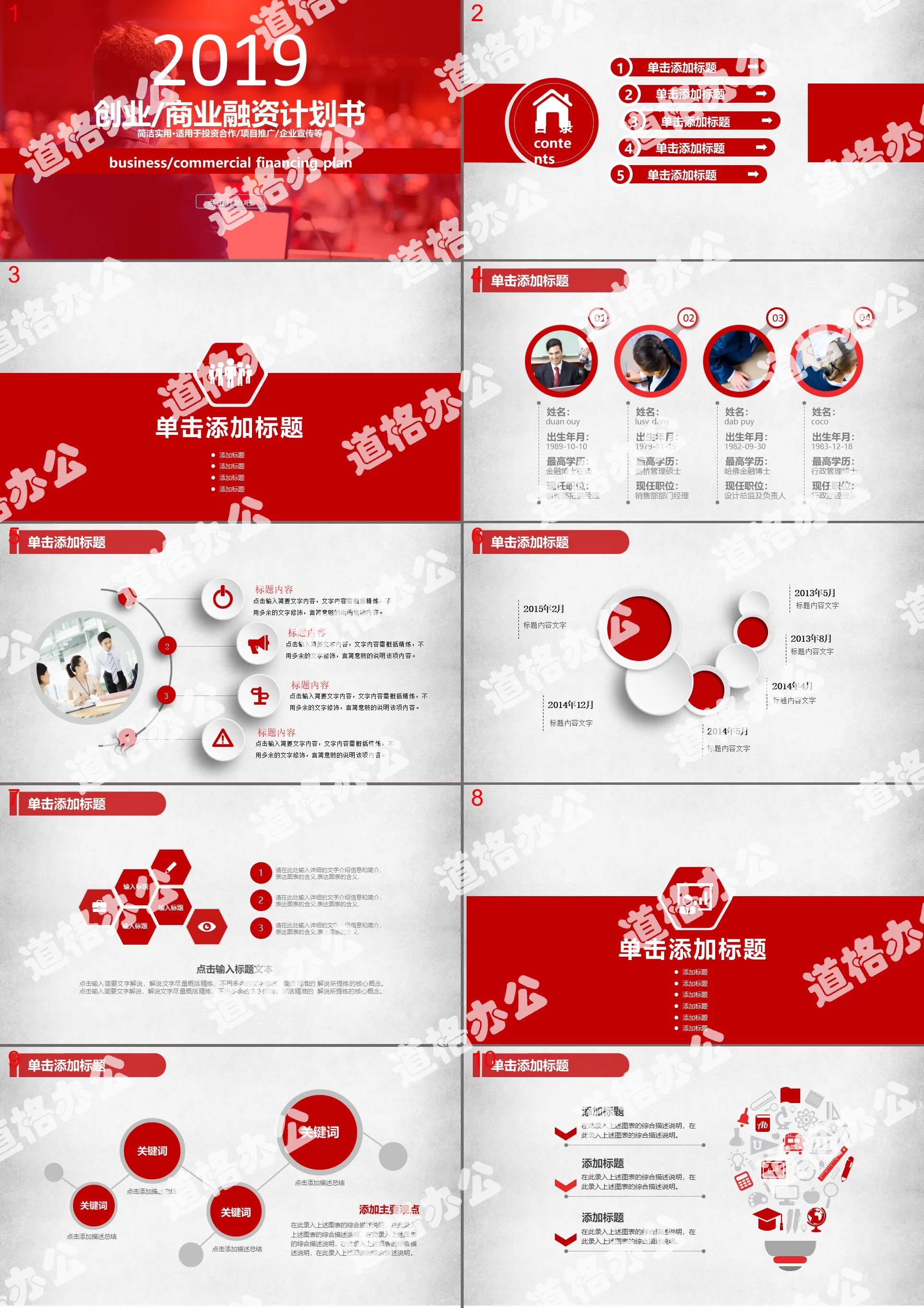 Red dynamic business financing plan PPT template with business white-collar background