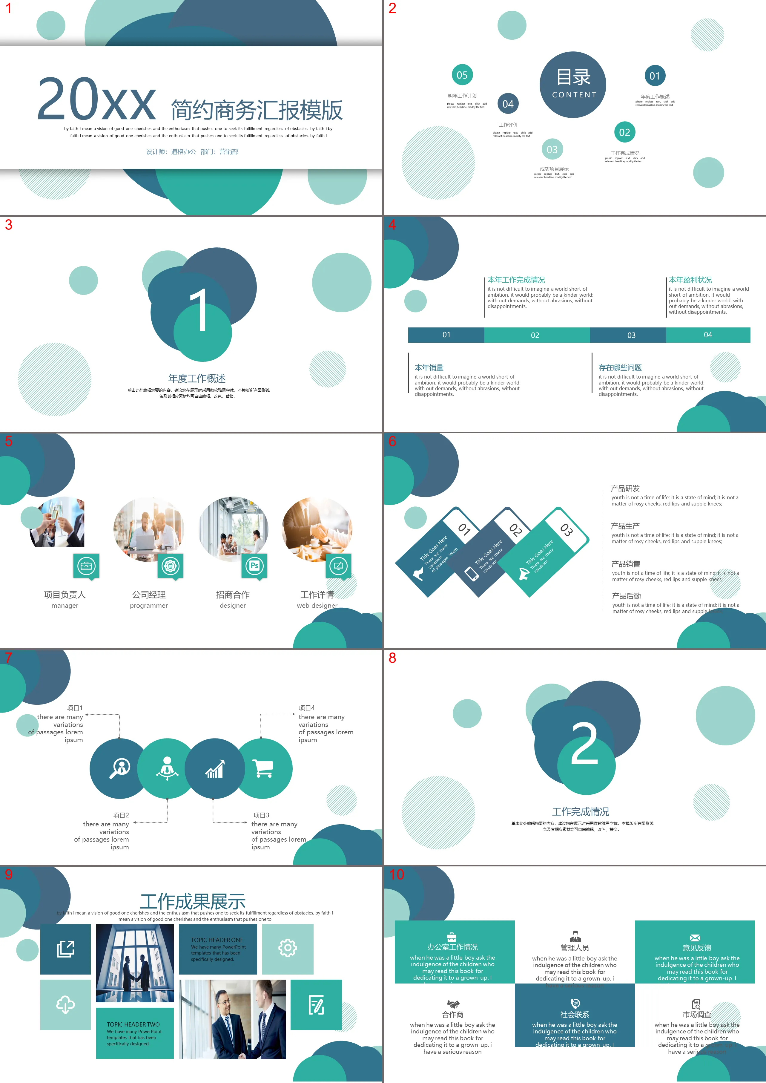 Universal business report PPT template with simple green polka dot background