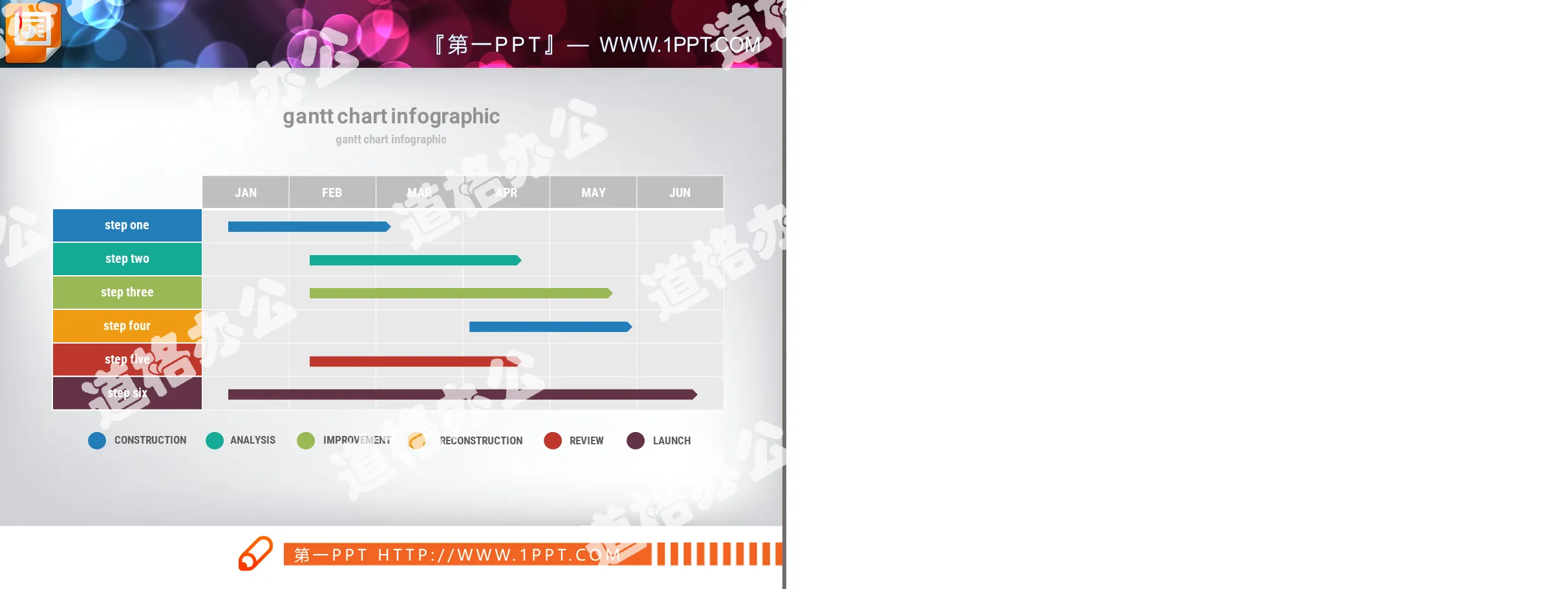 彩色精緻項目完成情況PPT甘特圖